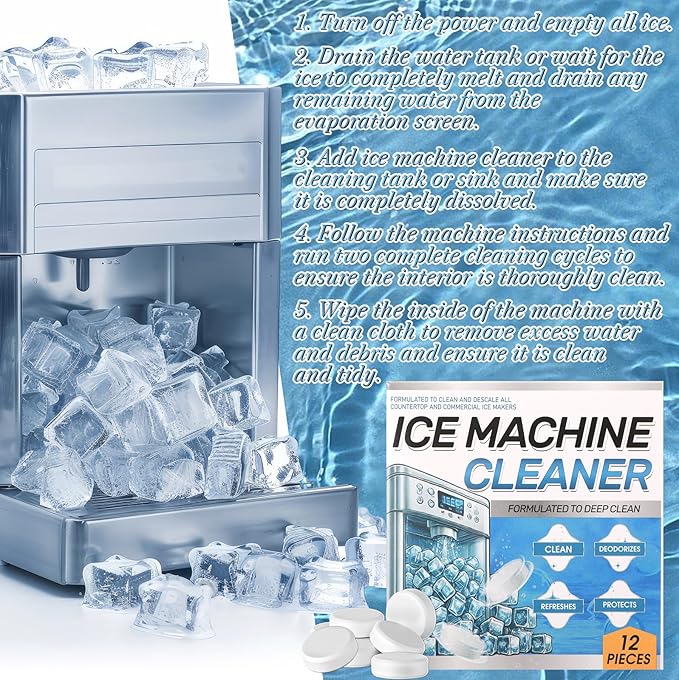 3 Pack 36 Pcs Ice Machine Cleaner Tablets Descaler, Clean Tablets for Ice Makers, Scale Remover for Countertop, Deep Cleaning, Remove Odor