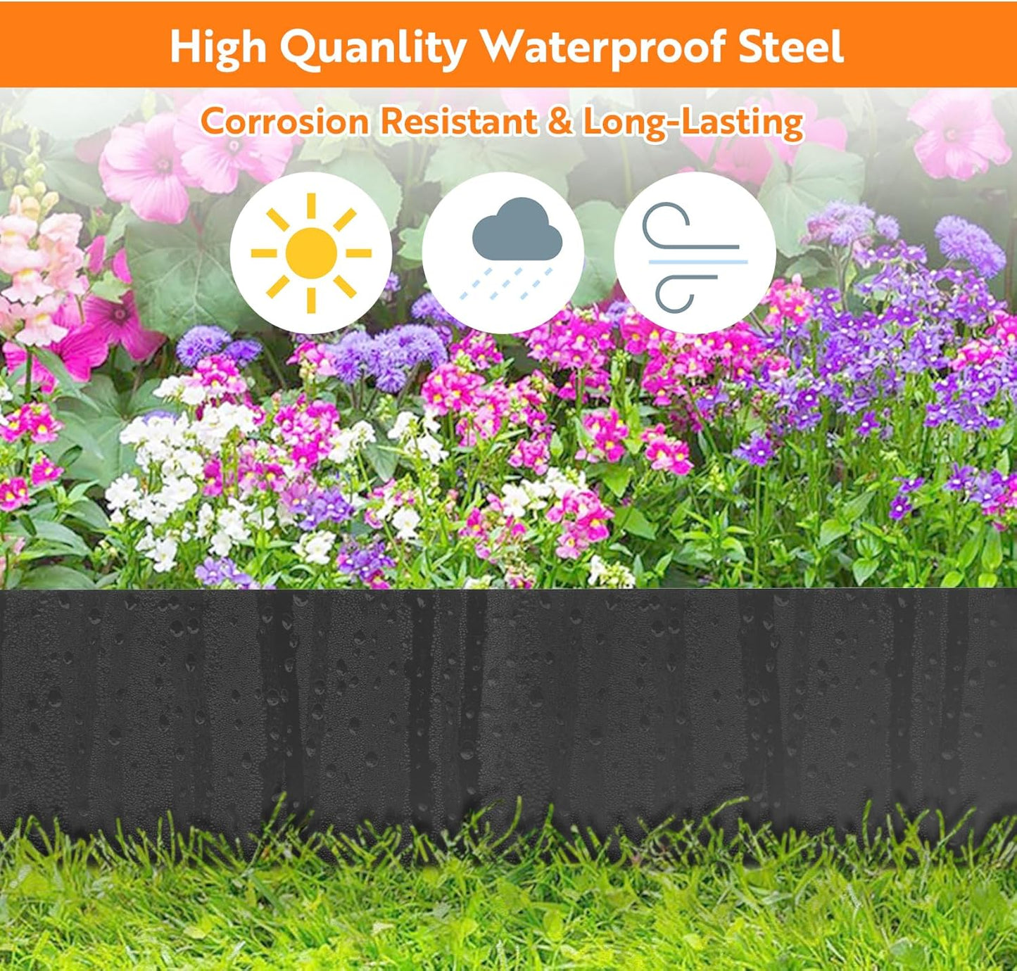 Steel Landscape Edging 40" Lx6 H, 8pcs Metal Landscape Edging with 9 Stakes, 27Ft Easy-to-Install Garden Edging for Flexible Bend, No-Dig Lawn Edging Border for Yard Pathway Forestry, Black