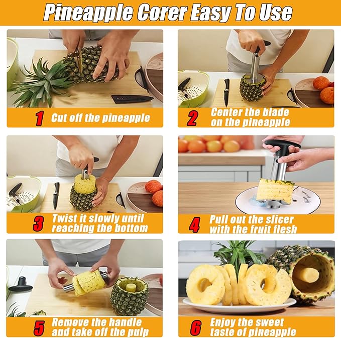 Pineapple Corer and Slicer, Stainless Steel Apple Pineapple cutter and corer Set, with Pineapple Slicer, Apple Corer and Fruit Cutter, Pineapple Apple corer tool kitchen