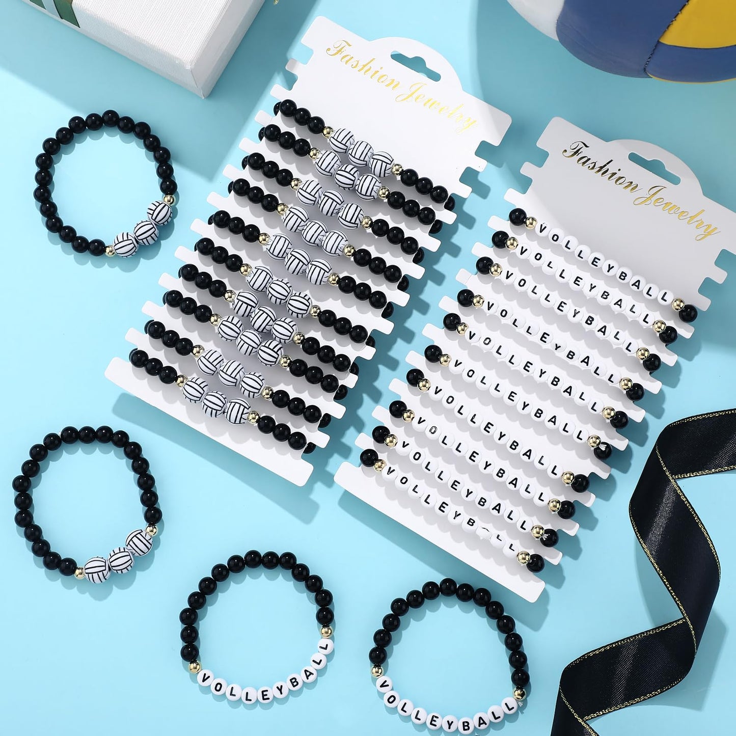 Huquary 24 Pack Team Gifts Ball Letter Clay Beaded Bracelet Bulk Sport Party Favors Adjustable Sports Charms Bracelets Ball Play