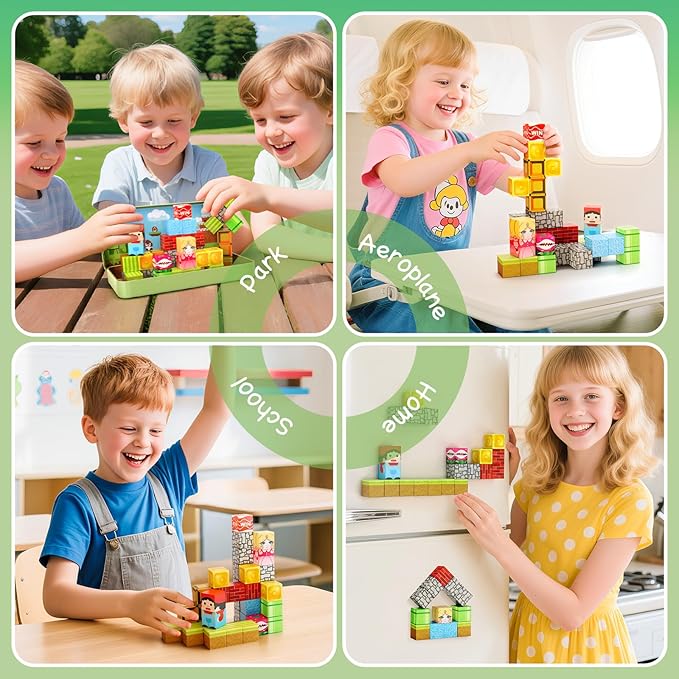 CS COSDDI Magnetic Building Blocks 35PCS, Magnet Cubes Montessori Stacking Toys for Toddlers, Toys for 3-6 Olds Girls Make Your Own Night Light Birthday for Kids