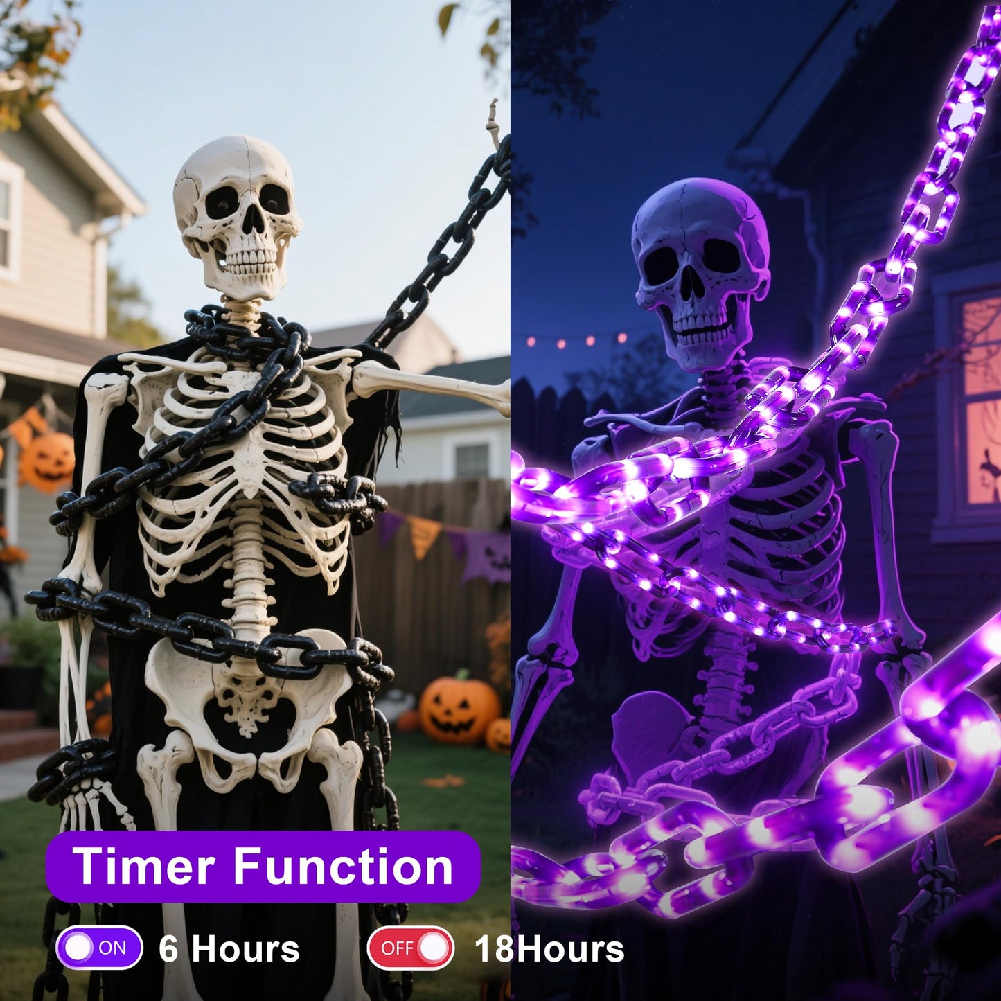 woohaha Halloween Decorations Purple 175LED Chain Lights, 10.5FT, Battery/USB, 8 Modes, Timer for Outdoor Party
