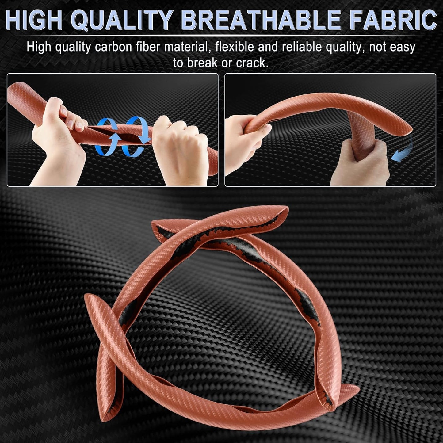 Amiss Carbon Fiber Steering Wheel Cover - 3pc Butterfly Segmented Protection, Champagne