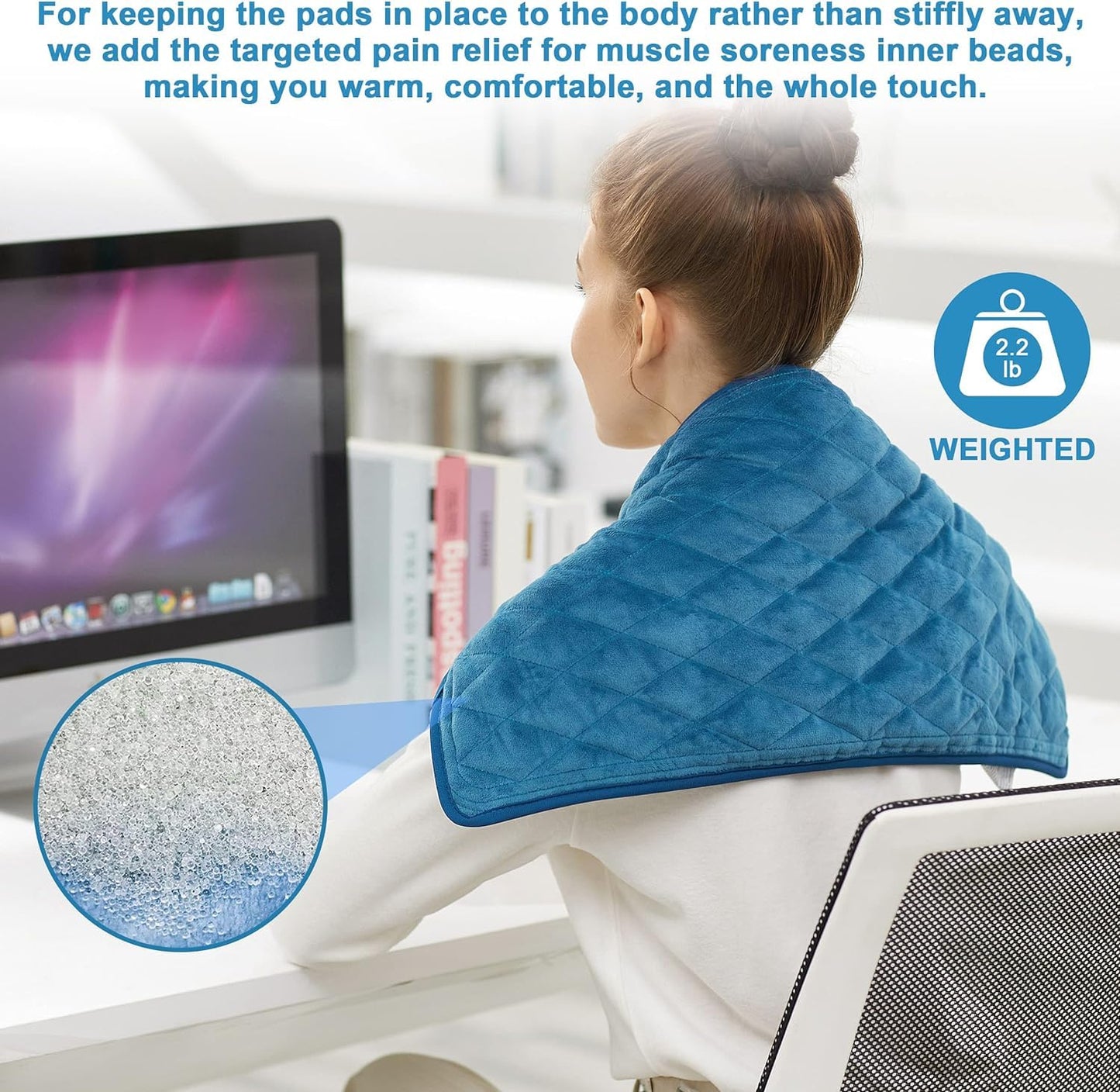 Deepsoon Heating Pad,Electric Heating Pads for Back,Neck,Abdomen,Moist Heating Pad for Shoulder,Knee,Arms,Legs,Dry/Moist Heat & Auto Shut Off,Christmas Gifts for Men and Women,Weighted Blue,24x12 Inch