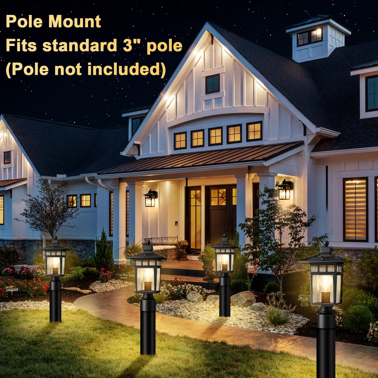 Apoto Dusk To Dawn Outdoor Post Lights Black Waterproof Lamp Post Light Fixture  Aluminum Lamp Posts Outdoor Lighting Pole Lantern For Outside Yard Patio Pathway Garden Deck  Hard Wired 1-Pack