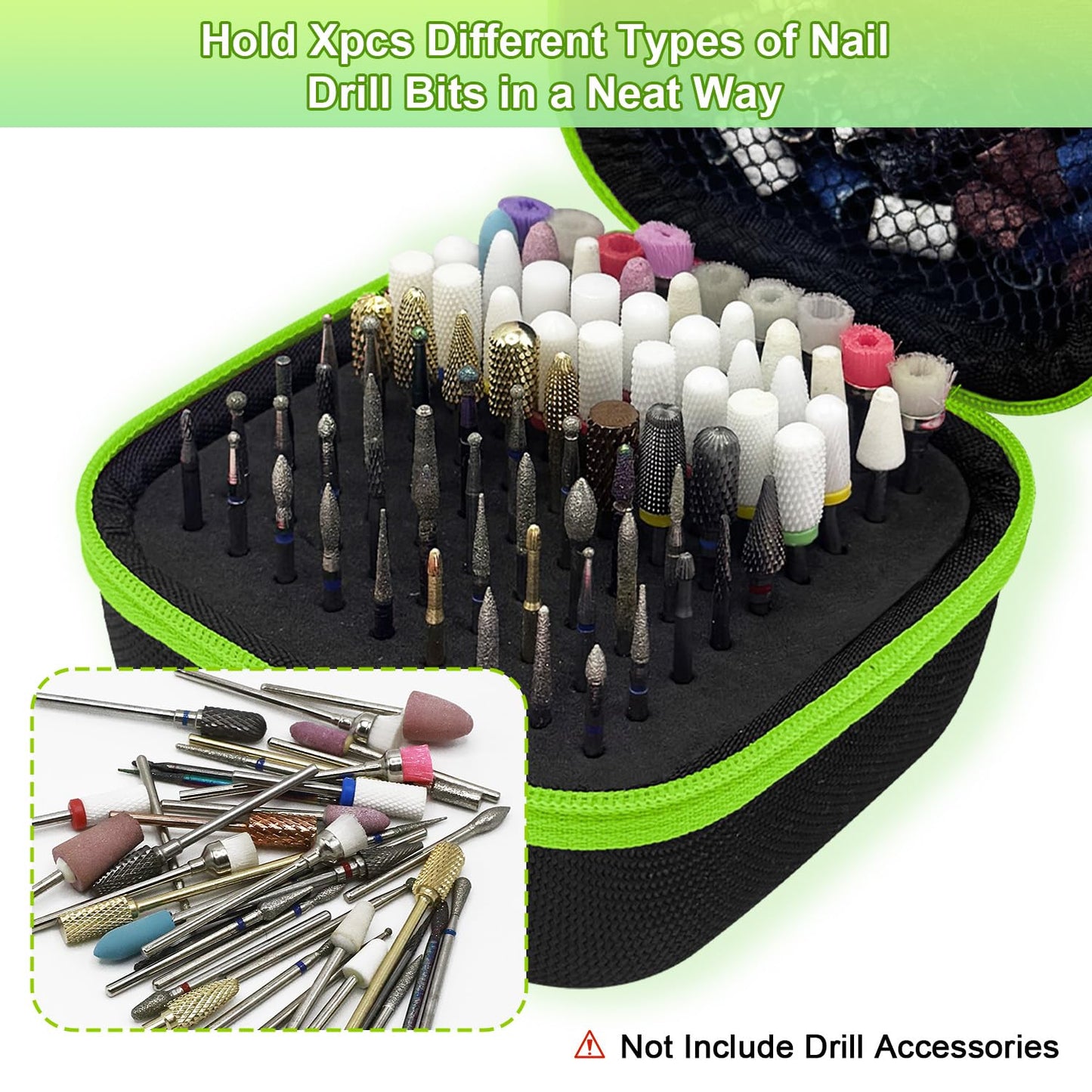 Thowapou 81 Holes Nail Drill Bit Holder, Nail Bits Display Organizer Container, Waterproof Portable Organizer Bag, Efile Nail Bi