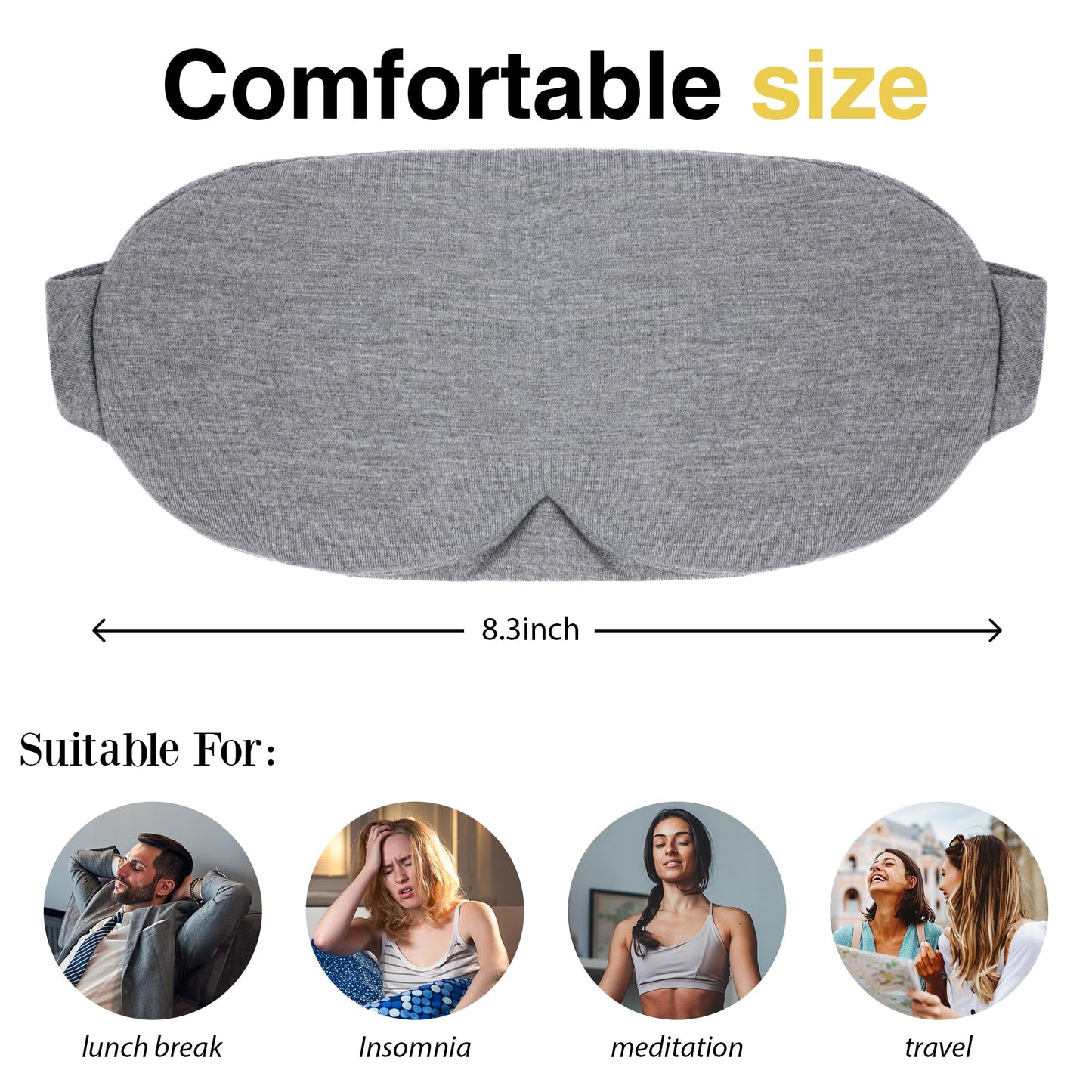 FRESHME Cotton Sleep Eye Mask - Travel Eye Mask for Sleeping Airplane Blackout Eye Covers for Long Flight Essentials Accessories, Comfortable Sleep Night Masks for Men Women Side Sleeper