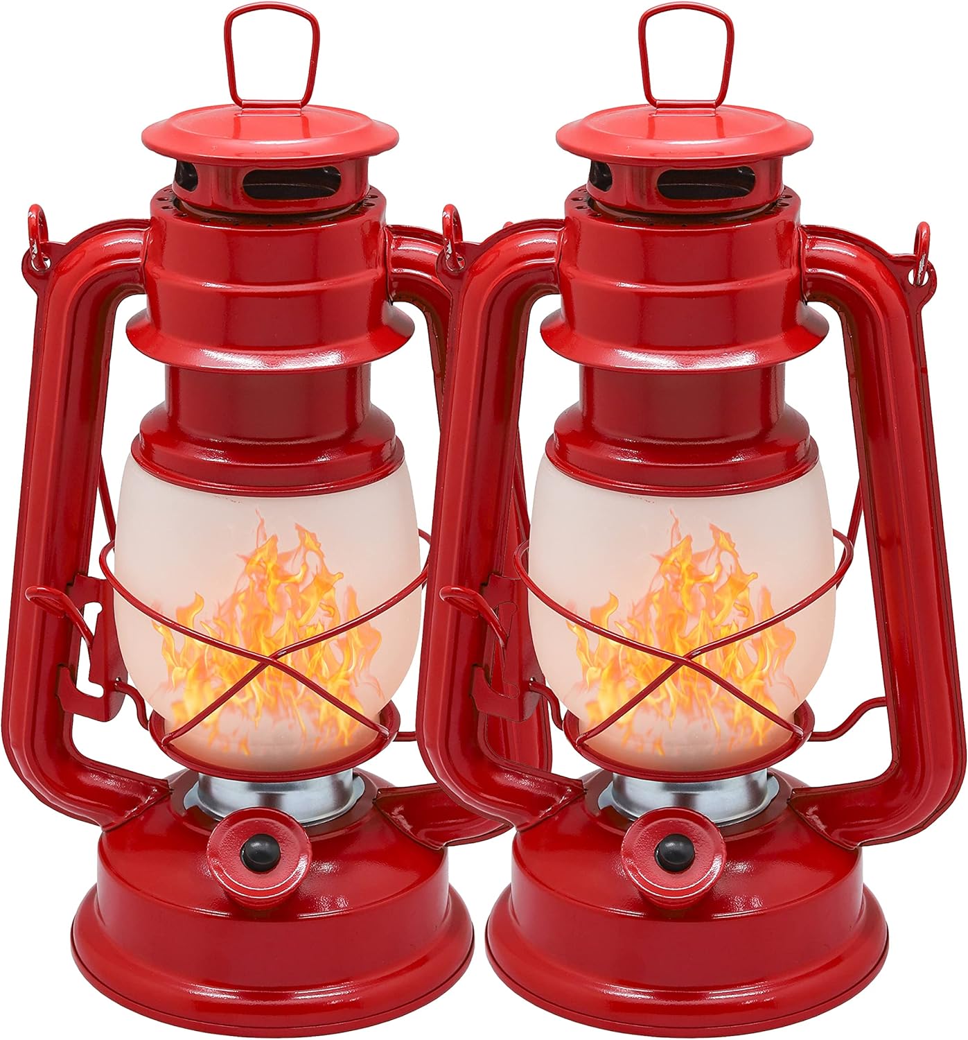 YAKii LED Vintage Flame Lantern Metal Outdoor Hanging Lantern with Dancing Flame Battery Operated Halloween Outdoor Indoor Decoration(Red Pack of 2)