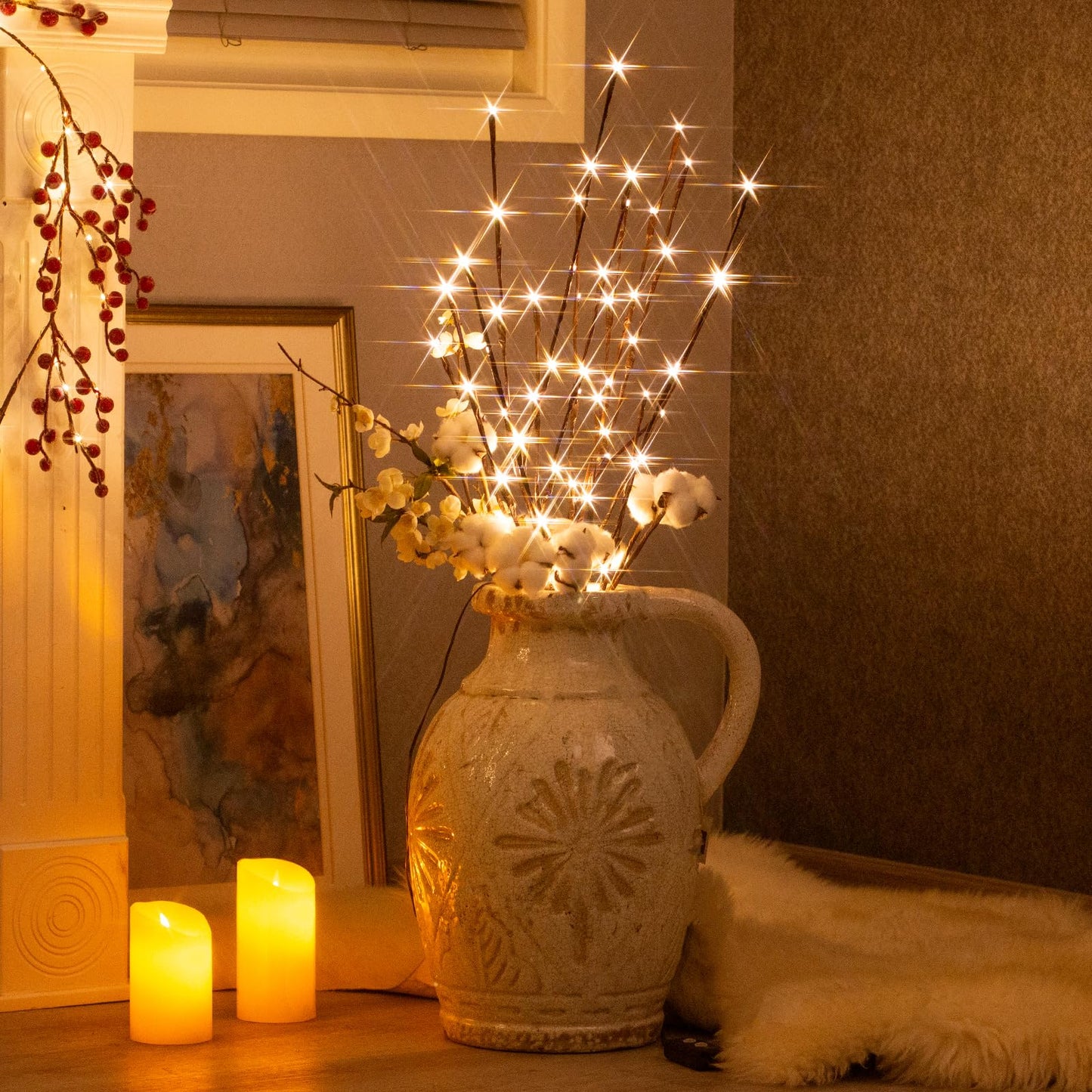Vanthylit 3PK 30" Brown Lighted Twig Branches Pathway Light 60 LED Warm White Bulbs for Outdoor and Indoor