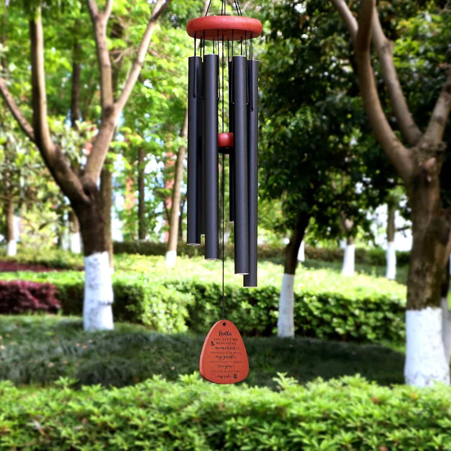 Memgift Sympathy Wind Chime for Loss of Brother - Beech Wood Memorial Wind Chime - Bereavement Gift for Loved One - Outdoor Remembrance Wind Chimes for Garden, Patio, Yard 32 Inch