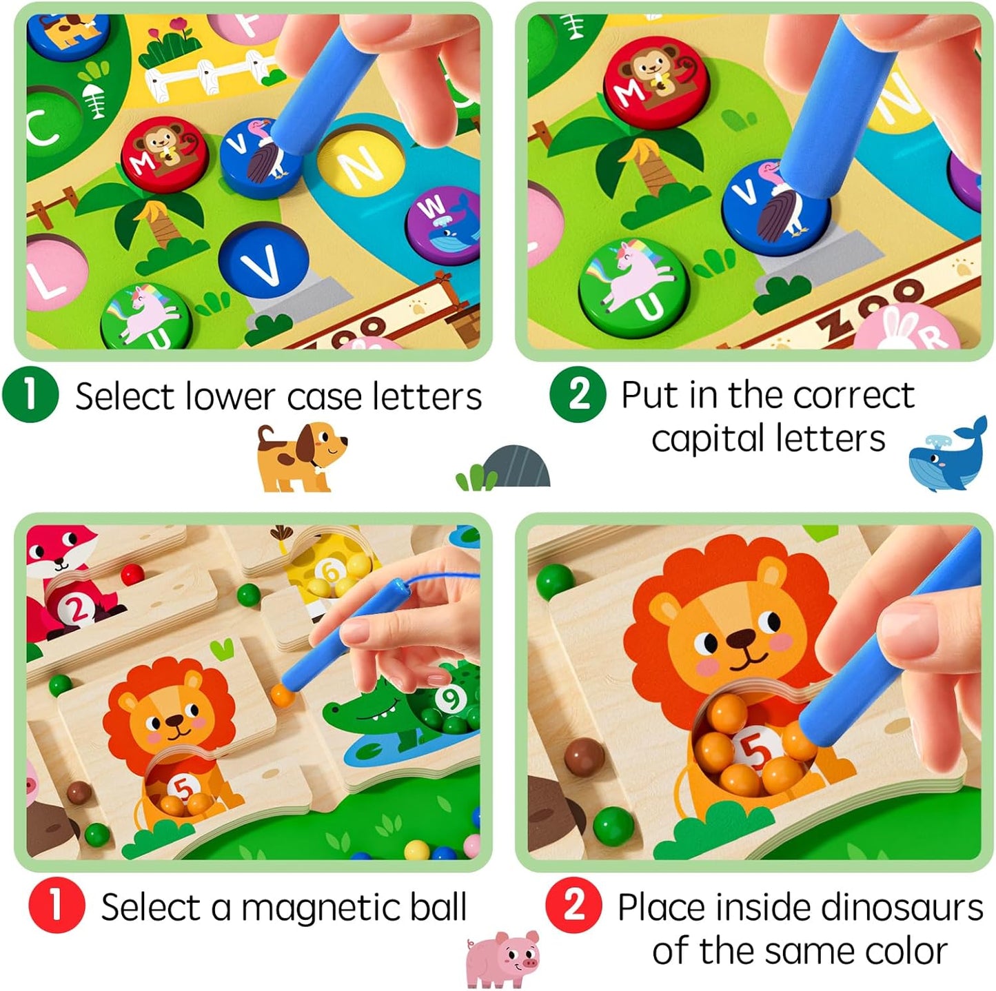 Magnetic Maze 2 in 1 Double Side Color and Number Maze Alphabet Puzzle Board for 3-5 Boys and Girls Kids Montessori Educational Toys (Zoo, One Size)