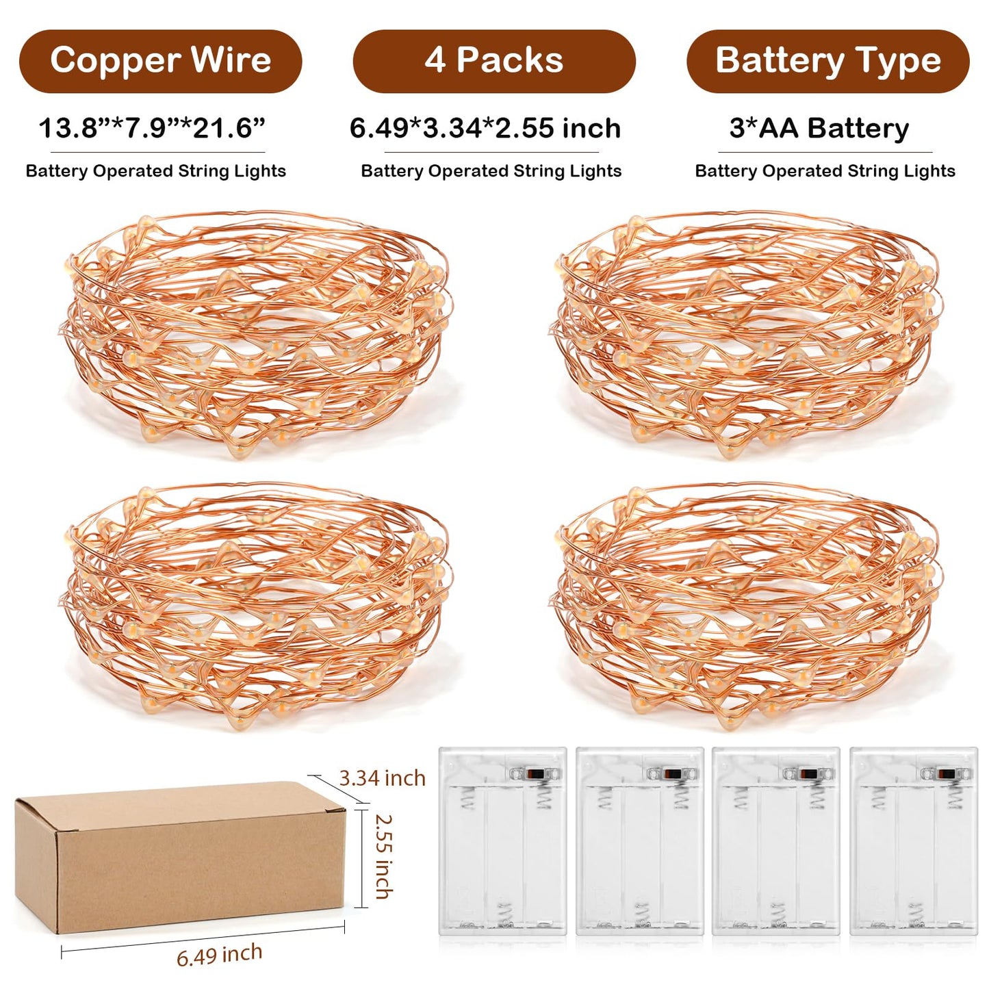 Ariceleo Led Fairy Lights, 4 Pack Mini Battery Operated Copper Wire, 5M Blue - Perfect For Bedroom, Christmas, Parties, And Weddings