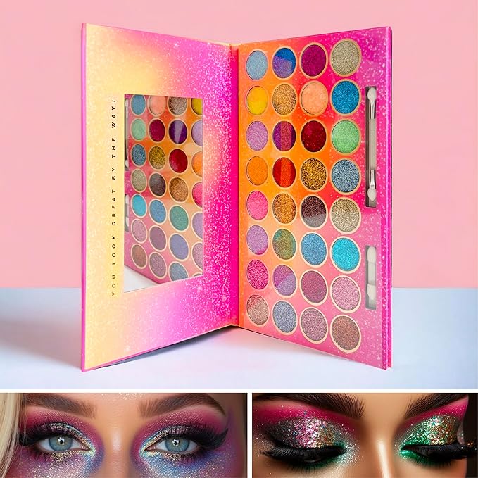 32 Colours Glitter Eyeshadow Palette, Make-Up Palette, Face and Body Glitter, glitter tattoos, festival accessories, Glitt...