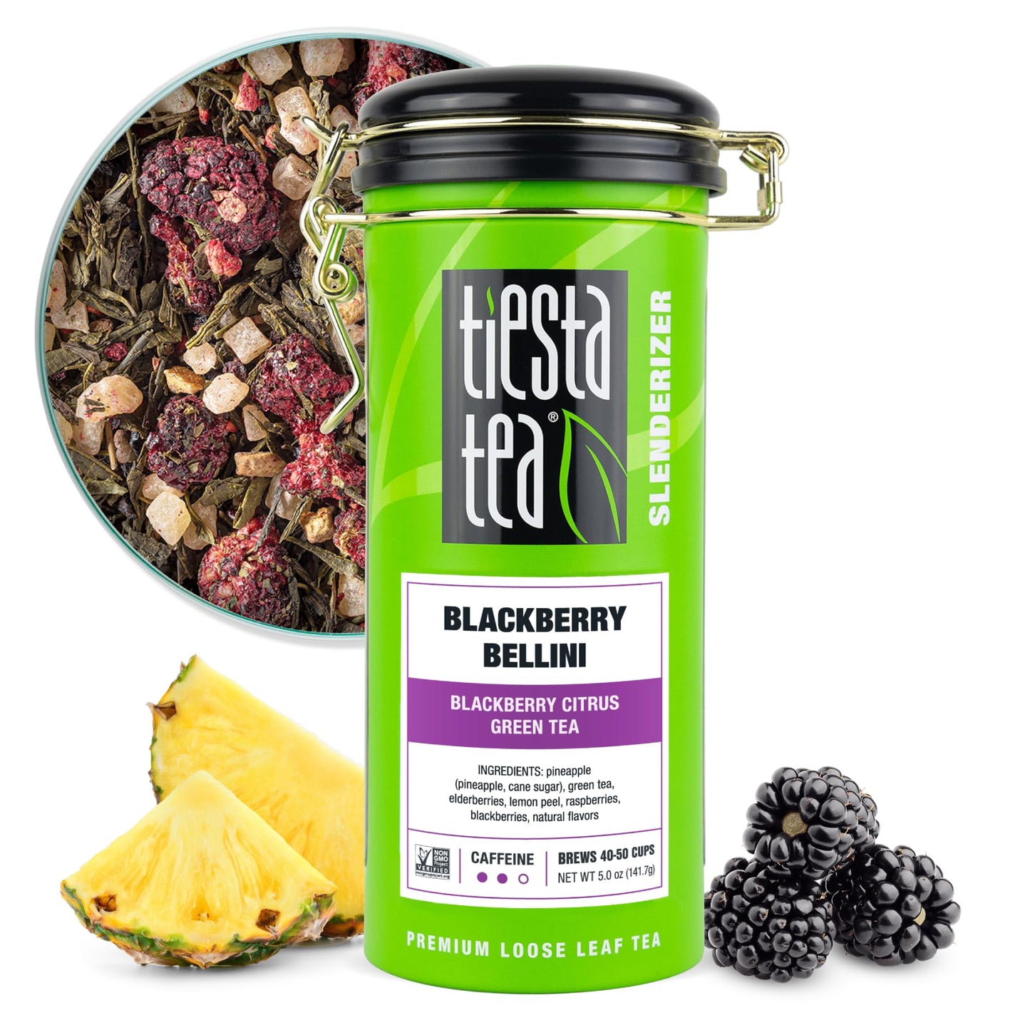 Tiesta Tea - Blackberry Bellini | Blackberry Citrus Green Tea | enhanced Loose Leaf Tea Blend | Medium Caffeinated Green Tea | Make Hot or Iced Tea & Brews Up to 50 Cups - 5 Ounce Refillable Tin