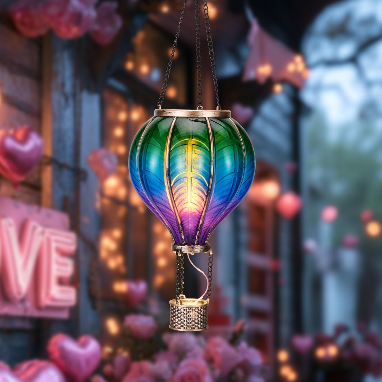 TERESAS COLLECTIONS Hot Air Balloon Solar Lantern, Flickering Flame Hanging Light, Multicolor Plastic, Model 1