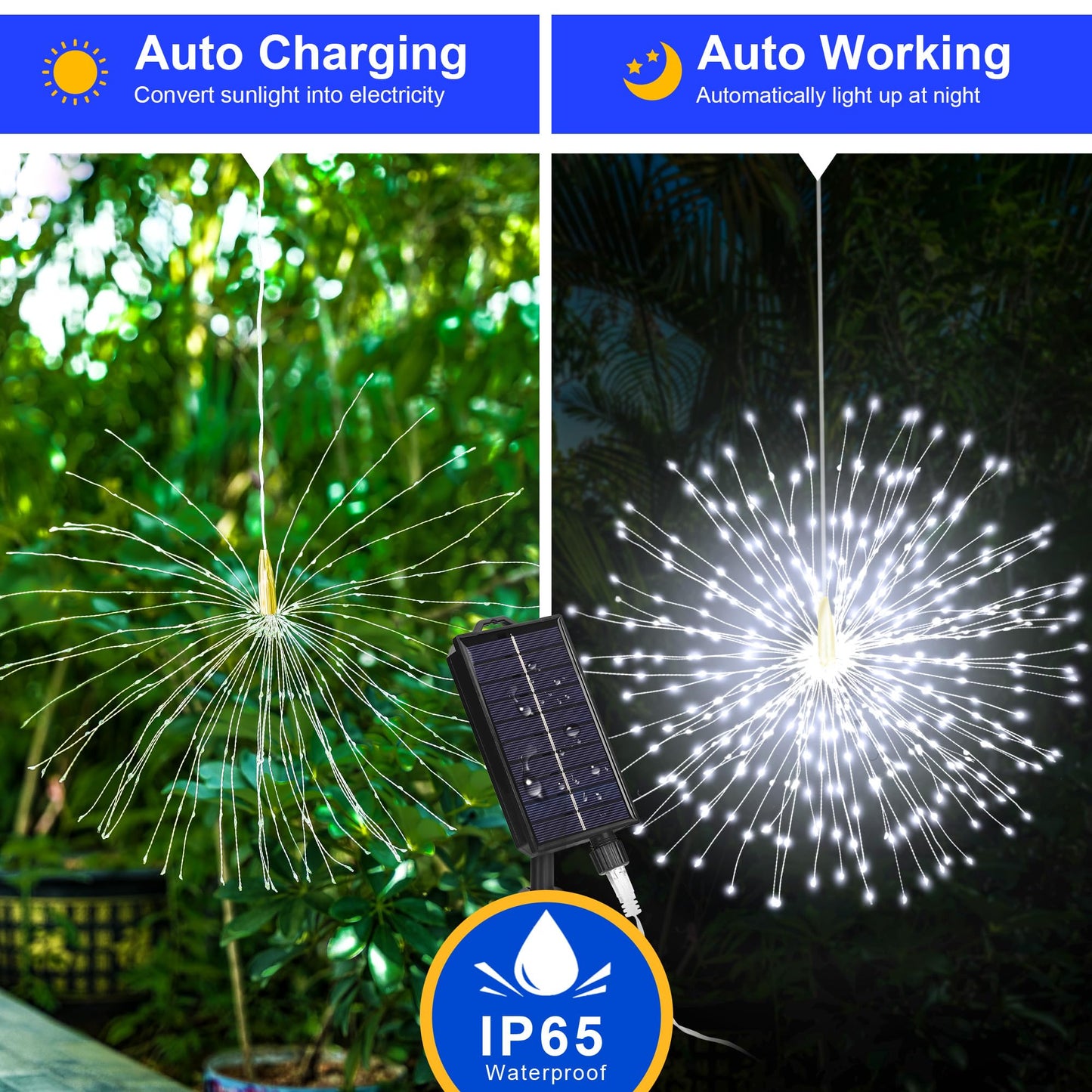 Solar Christmas Firework Lights Outdoor  5 Pack 1000Led Solar Starburst Lights With Remote  8 Modes Dimmable Waterproof Hanging Fairy Lights For Garden  Patio  Holiday Christmas Decor (White)