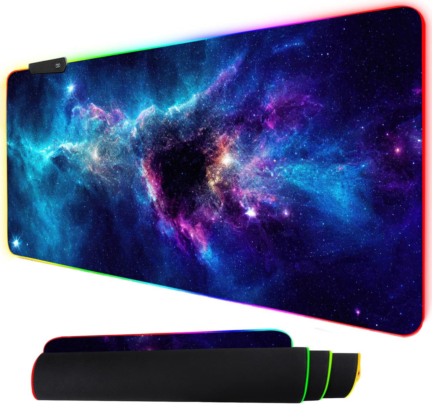 ToLuLu RGB Mouse Pad Gaming, Large LED Mouse Pad with 14 Lights Modes, 35.4 x 15.7 inches XXL Desk Mat for Keyboard and Mouse, Extended Desk Pad Mat PC Gaming Mousepad Accessories（Blue Purple Galaxy