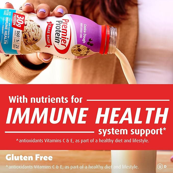 Premier Protein Shake, Cookie Dough, 30g Protein 1g Sugar 24 Vitamins Minerals Nutrients to Support Immune Health, 11.5 fl oz (Pack of 12)