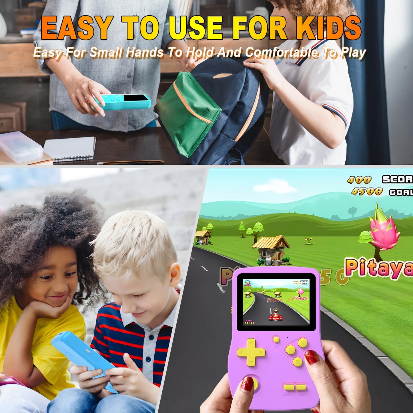 32 Bit Handheld Games for Kids Preloaded 139 Video Games, Portable Video Gaming Player with 3.0" IPS Screen and Rechargeable Battery, Mini Travel Games Electronic Gifts Toys for Boys Girls, Purple