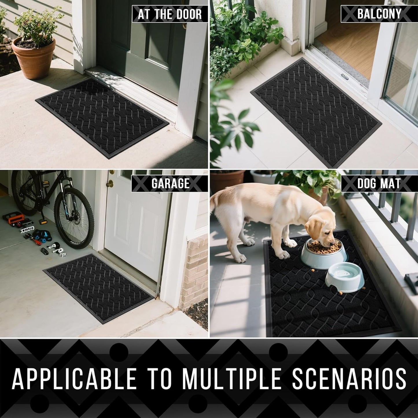 Yimobra Front Door Mat Outdoor Indoor 60x36, All-Season, All-Weather, Heavy Duty Welcome Door Mats Outside Entrance, Non Slip Porch Patio Entrance Mat, Black