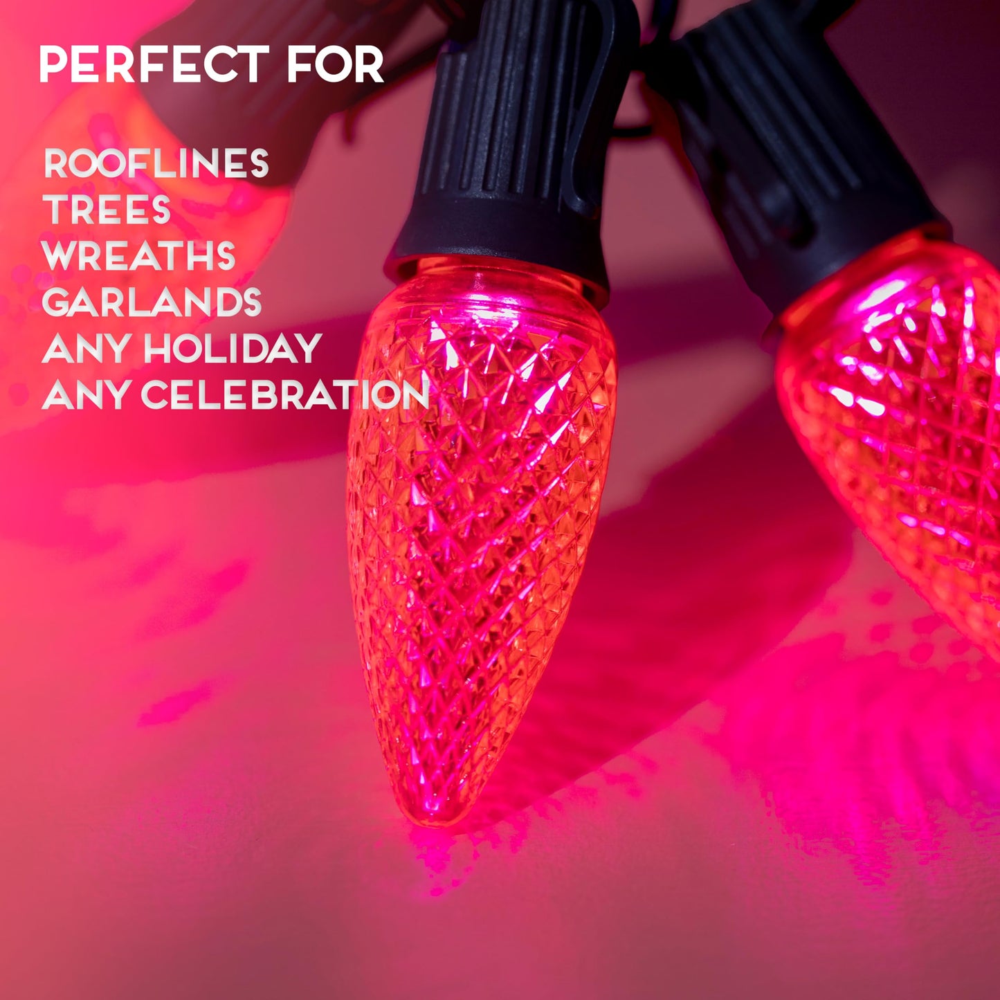 Hlo Lighting Set Of 25 Pink C9 Faceted Led Christmas Light Bulbs For Indoor & Outdoor Use | Durable Replacement Bulbs