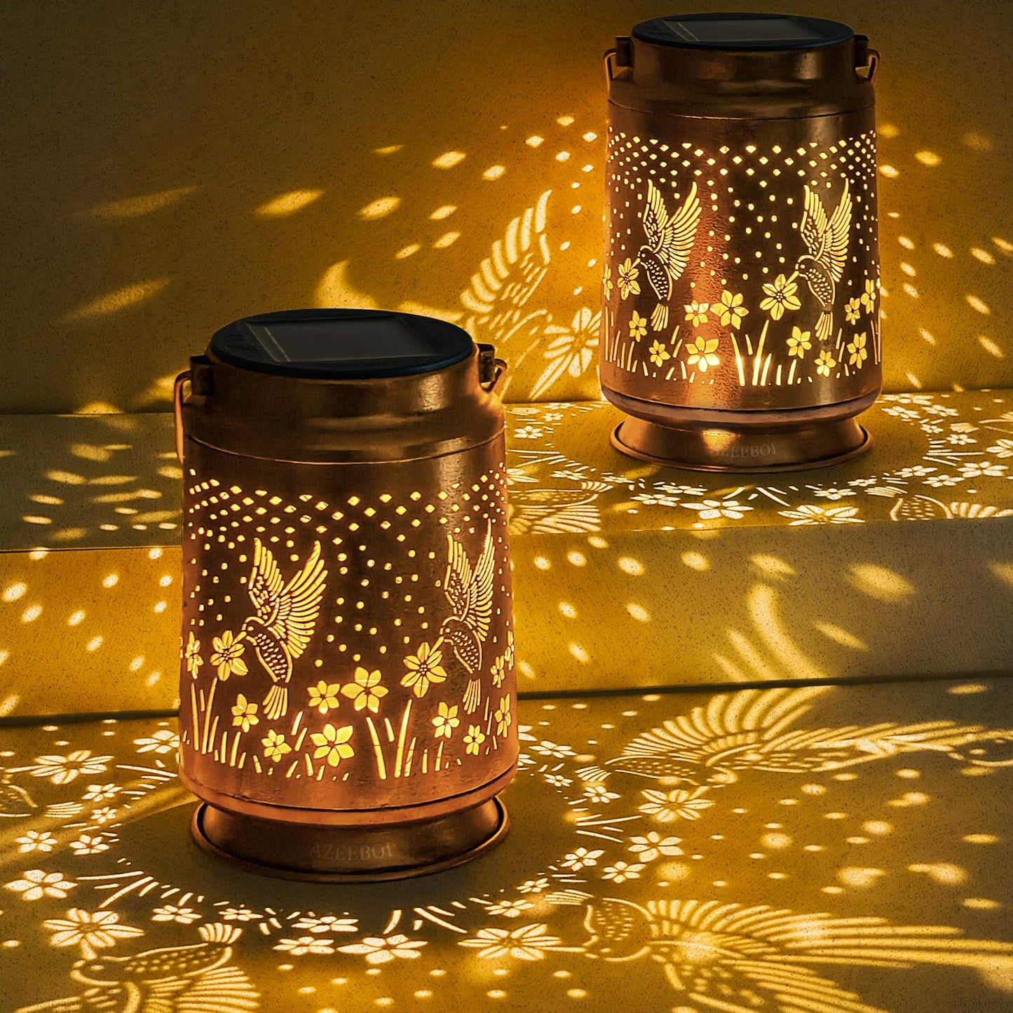 Azeeboi 2 Pack Solar Lanterns Outdoor Waterproof Hummingbird Lantern Garden Decor Birthday Gifts For Women Mom Grandma Hanging Solar Lights Metal Decoration For Yard  Patio  Backyard  Porch