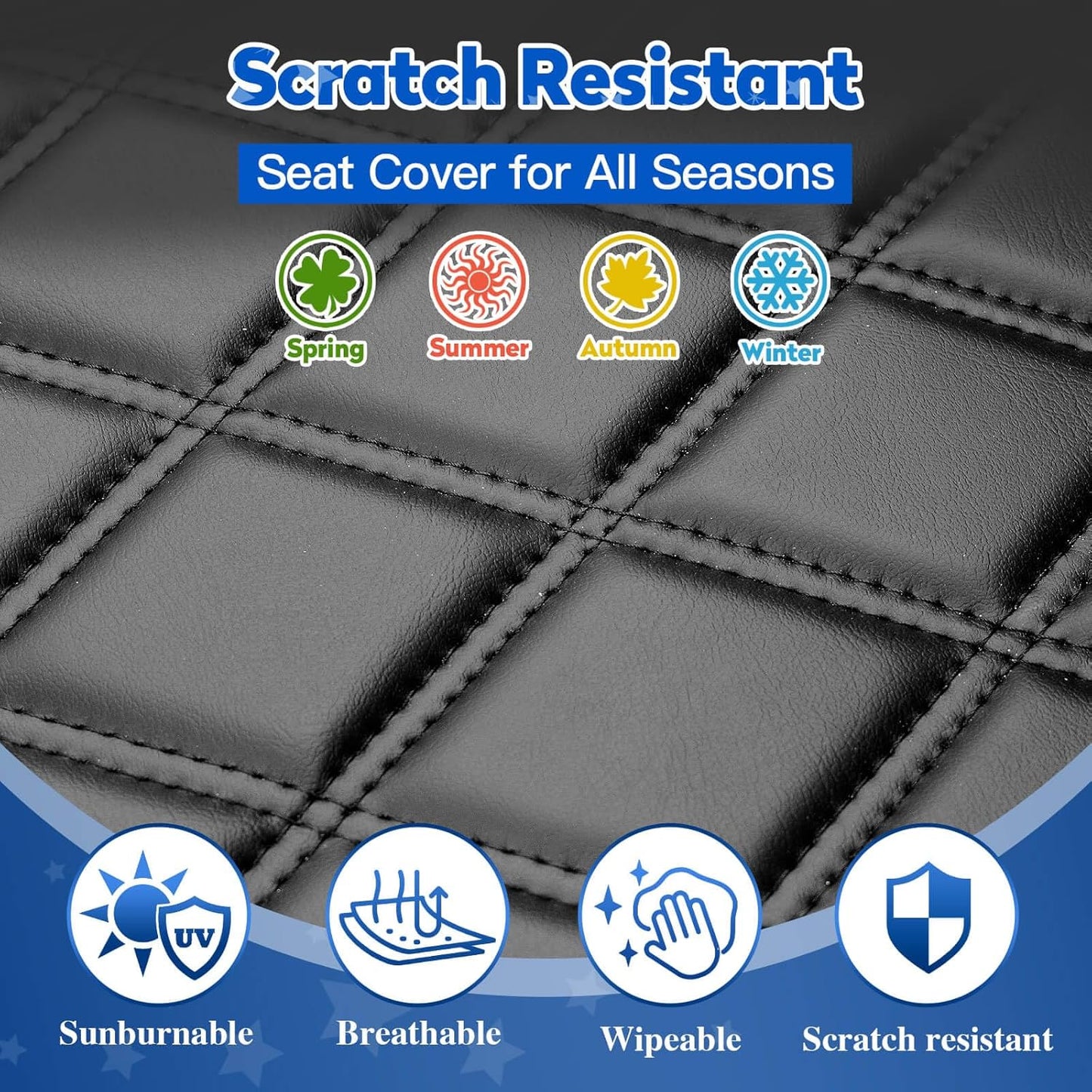NOKINS 4PCS Golf Cart Diamond Seat Covers Kit, Front&Rear Seat Covers Fits EZGO TXT 1994-2013/EZGO RXV Standard Seat Cushion, EZGO Vinyl Seat Cover Accessories, No Staples(Black&Black Stitch)