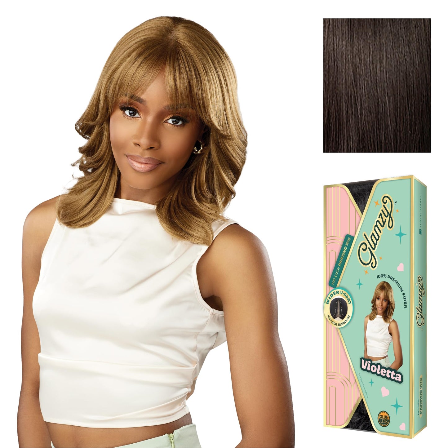 Sensationnel Glamzy Lace Part Wigs - Violetta Glueless Hand Tied Wider V Parting Synthetic Hair (2 DARKBROWN)