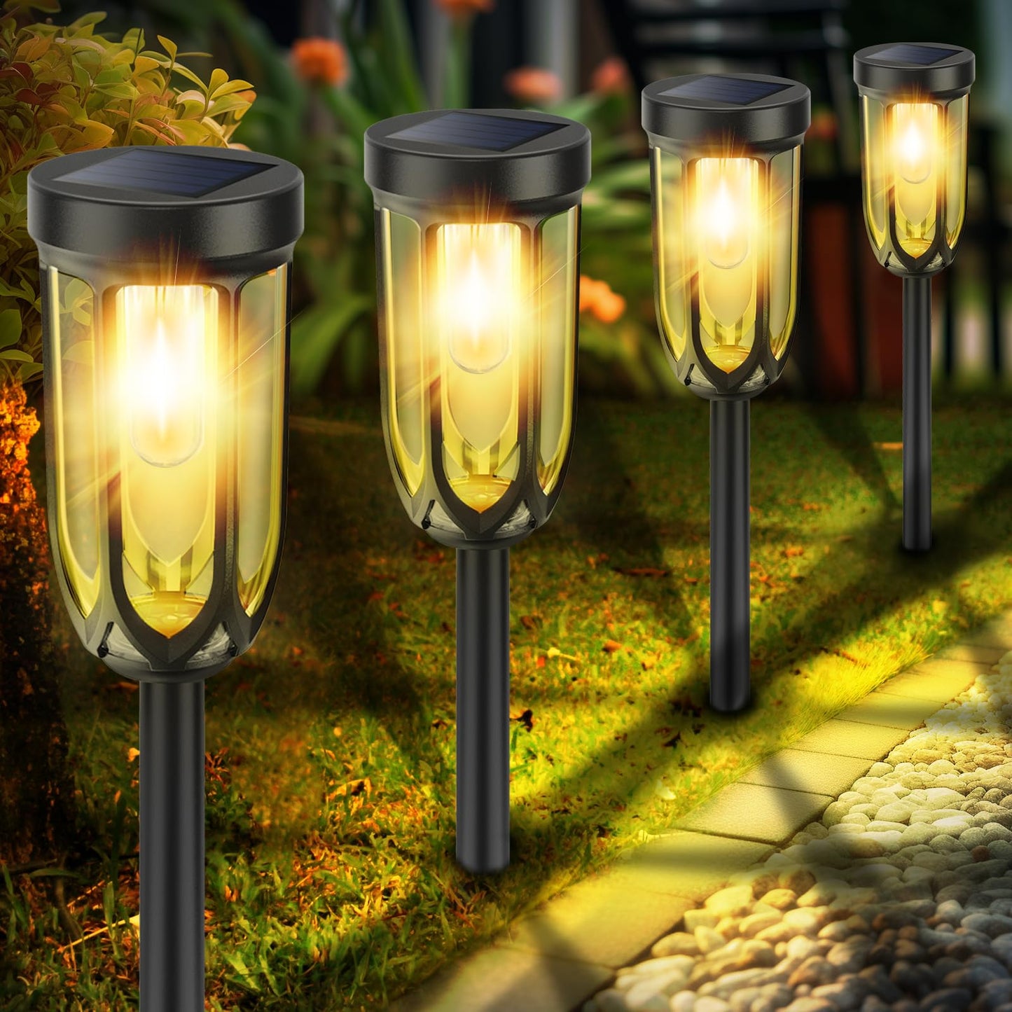 Barleit Solar Pathway Lights  Bright Solar Lights Outdoor Waterproof Ip65  Auto On/Off Solar Lights For Outside  Solar Garden Lights Landscape Lighting For Walkway Lawn Yard (4 Pack)