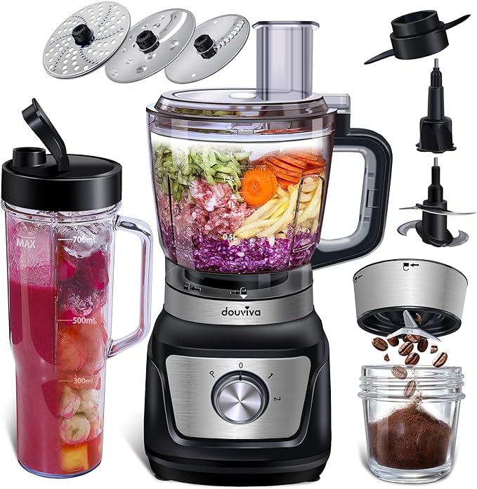 Food Processor Blender Combo 1000W, Blenders for Kitchen with 68oz Processor Bowl, Grinder,24oz To-Go Lid Cup, Countertop Juice Blender for Smoothies/Shakes/Mixing/Shredding/Slicing/Chop cheese/Dough