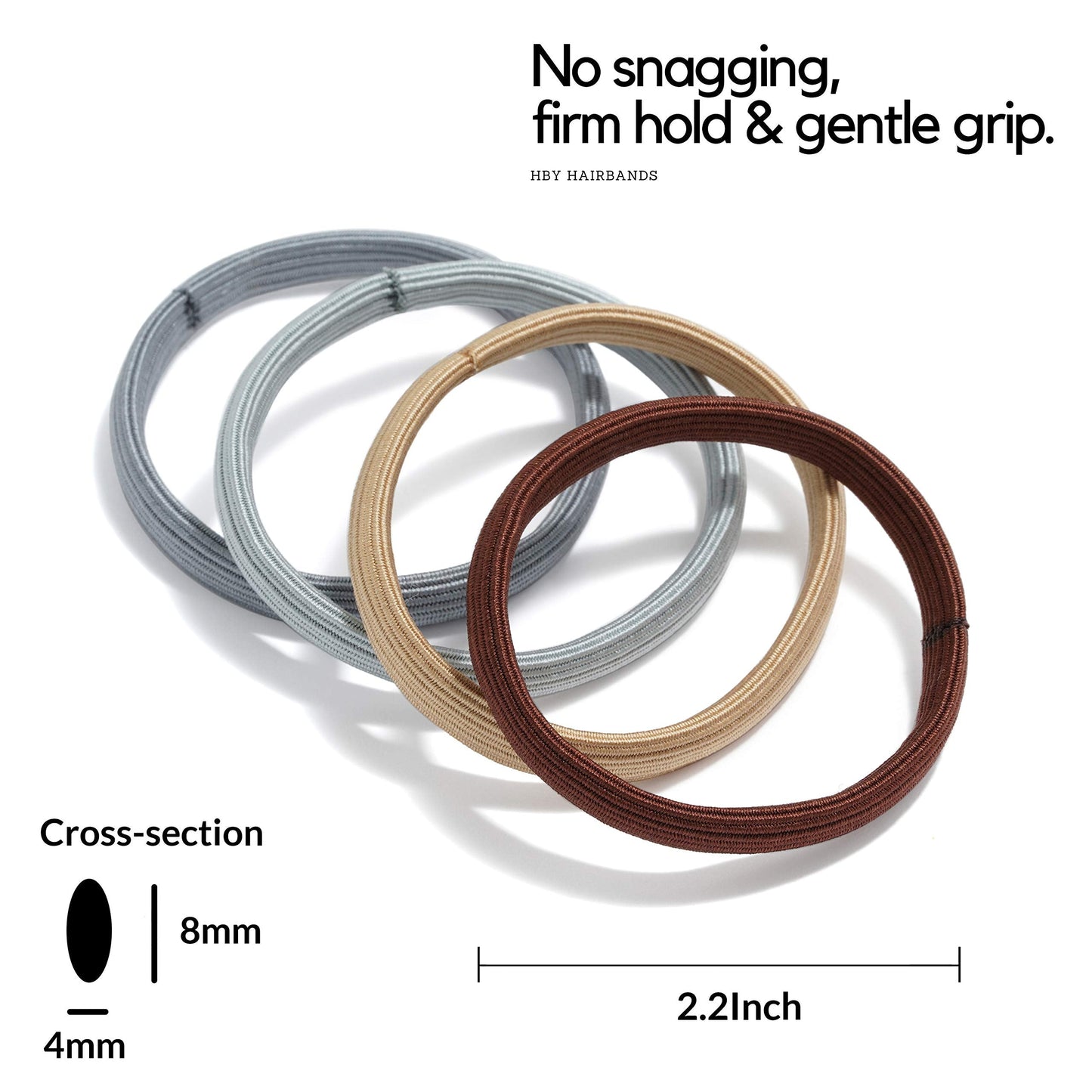 HBY Women's Hair Ties for Thick or Curly Hair. No Slip Seamless Ponytail Holders Sports Thick Hair Ties, Nertral & Versatile, 8M