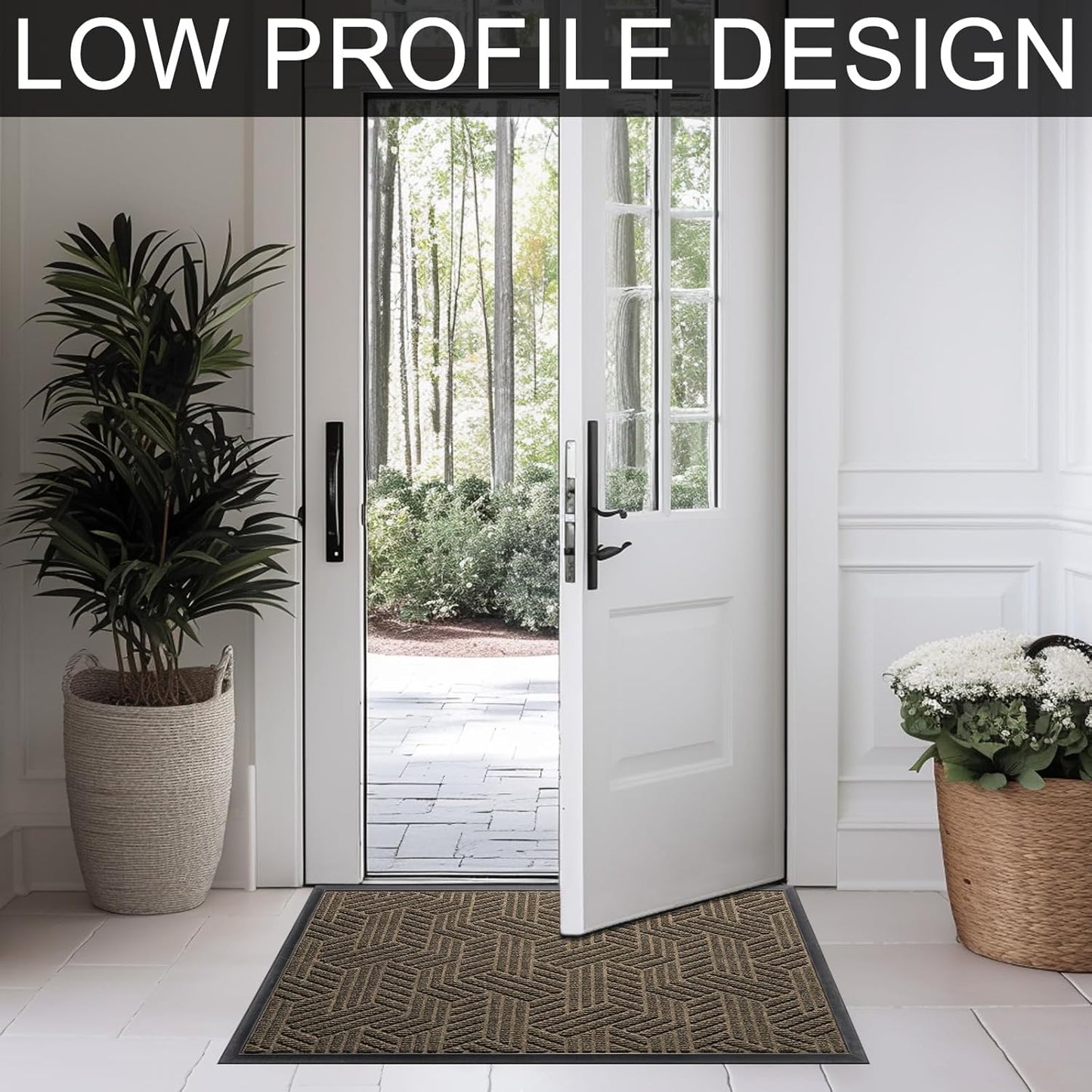 Front Door Mat 29.5"x17" Indoors Outdoors Welcome Mats, Waterproof Non-Slip Rubber Backing Heavy Duty Doormat Outside Entrance, Low Profile Entryway Rugs Floor Mat for Patio, Pattern B Brown