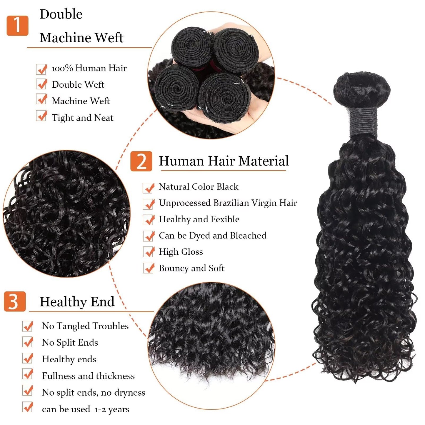 Water Wave Human Hair Bundles 12A Double Weft Deep Curly Wave Bundles 100% Unprocessed Brazilian Virgin Human Hair Natural Black