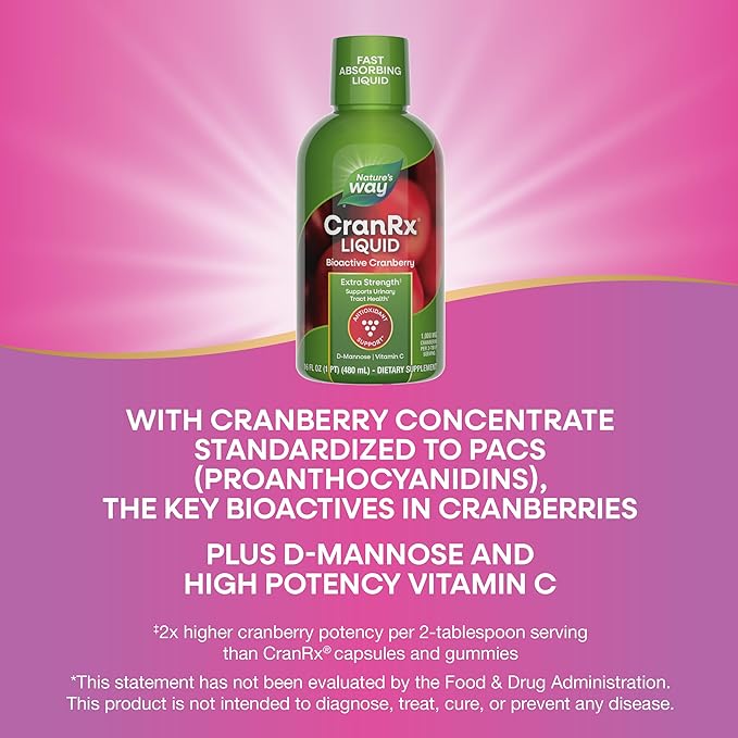 Nature's Way CranRx Extra Strength Cranberry 1,000 mg, D-Mannose + Vit C + Hibiscus, 16 fl. oz.