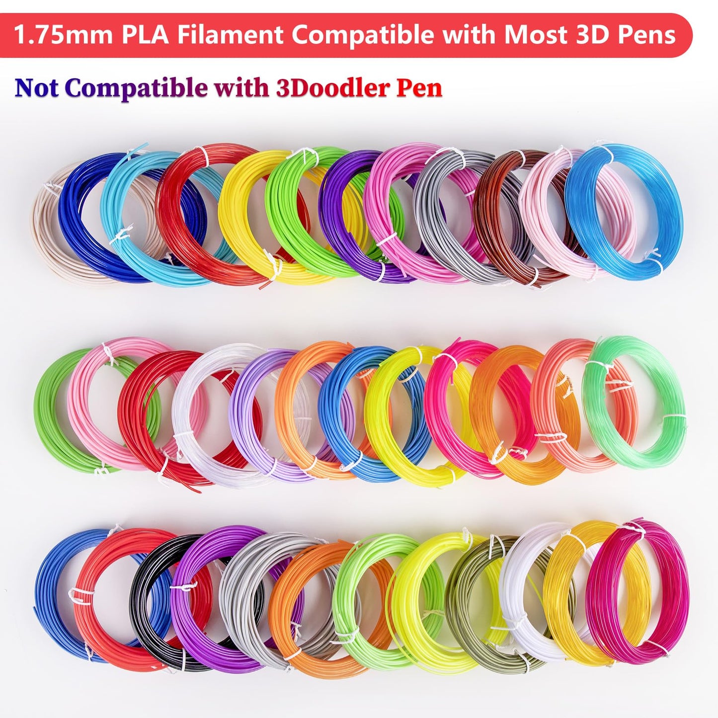 3Dgenius 36 Colors 3D Pen Filament 1.75mm PLA, Each Color 32.8 Feet, Total 1181 Feet 3D Pen Filament Refills 3D Printing Pen Refills with High-Precision Diameter Not Compatible with 3Doodler Pen