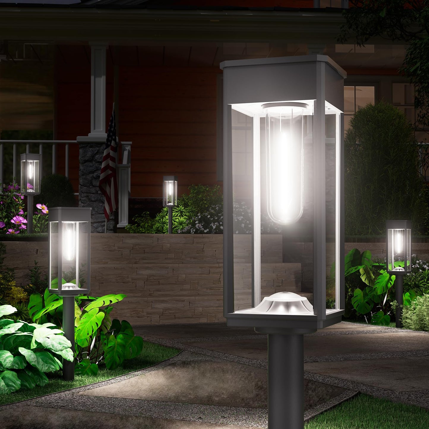 NEWMESSI Solar Pathway Lights for Outside,4 Pack Garden Light Outdoor Waterproof IP65, Bright Pathway Lights Powered Classic Square Design for Walkway/Driveway (Cool White)