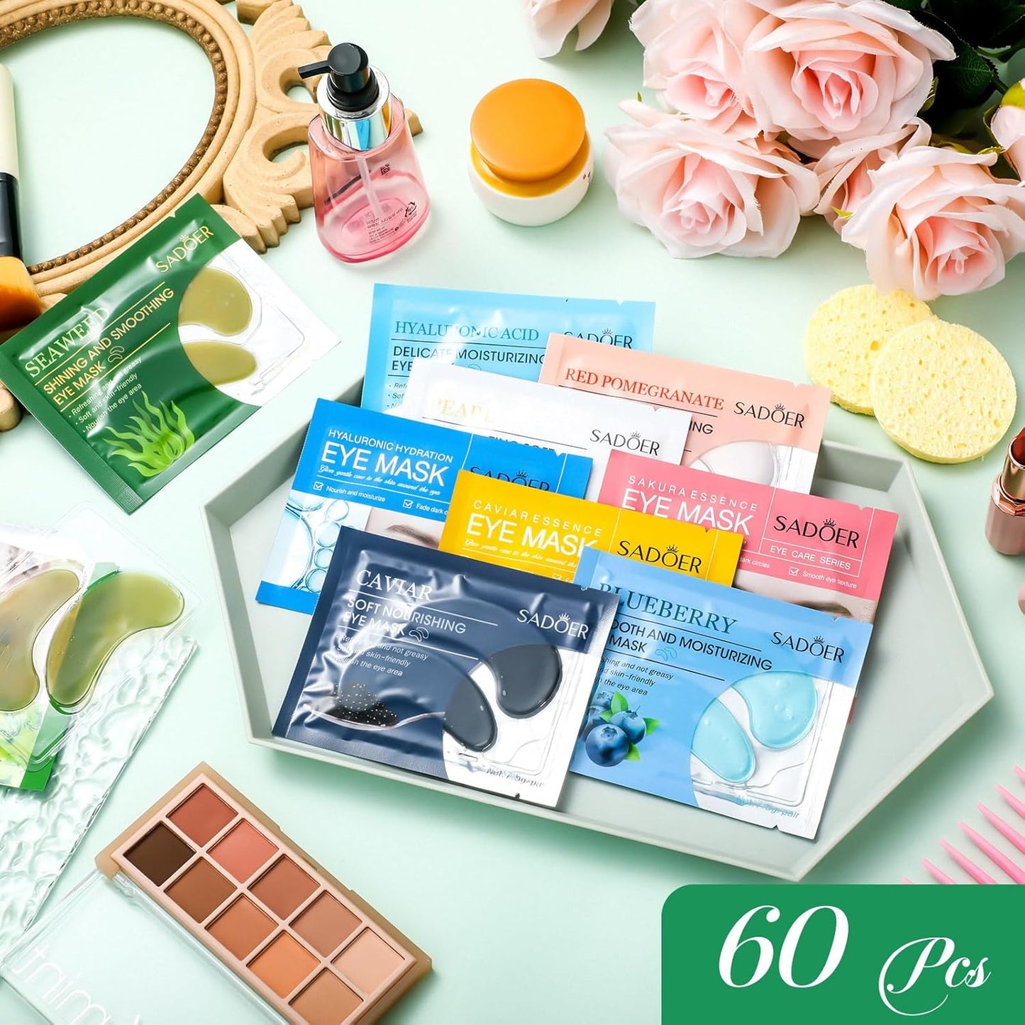 60 Pcs Moisturizing Lip Mask Eye Pads Lip Eyes Care Pads Mask Multi Pack Lip and Under Eye Patches for Puffy Eyes Spa Moisturizing Skincare Eye Lip Treatment (Eye)