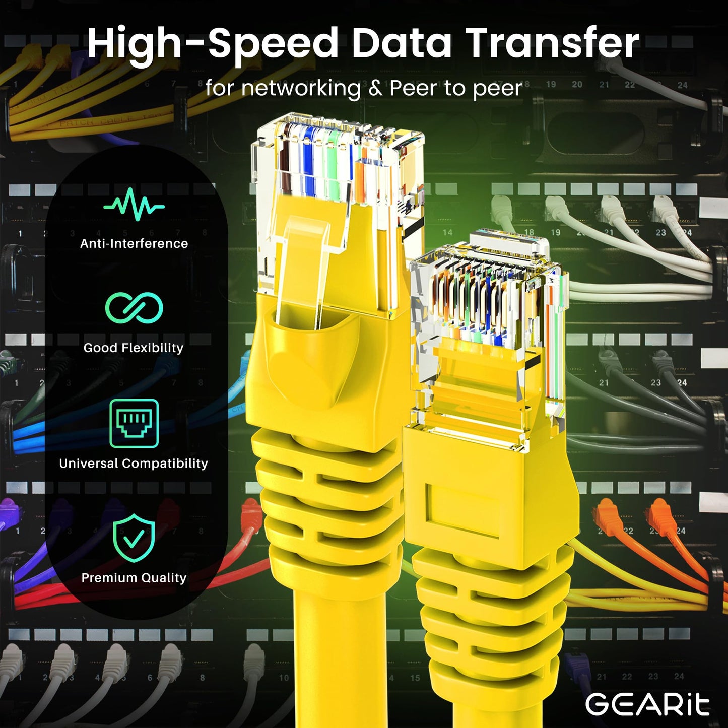 Gearit Cat 6 Ethernet Cable (24-Pack 7 Feet) Cat6 Network Patch, 10Gbps, Rj45, Snagless Cord, Gold-Plated Connectors, Internet F