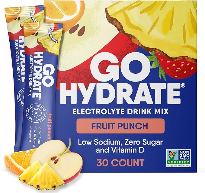 GoHydrate Instant Hydration Powder Packets - Low Sodium Electrolytes Drink Mix - Natural Hydration Support, Sugar Free Ele...