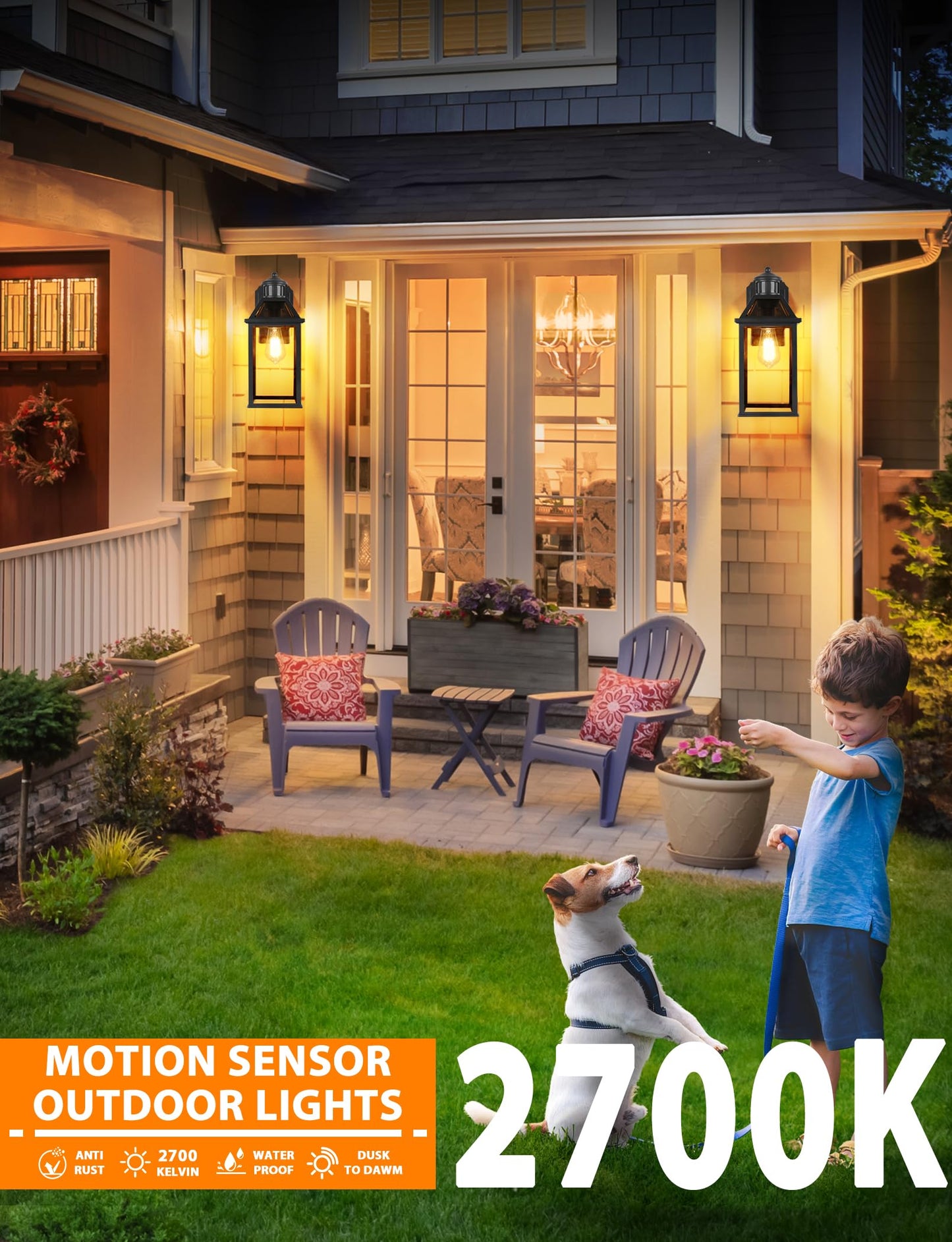 Porch Light With Gfci Outlet  14 Large Motion Sensor Outdoor Lights For House  Waterproof Exterior Lighting Fixtures  Black Anti-Rust Outside Wall Mount Sconce For Patio Front Door Entryway  E26