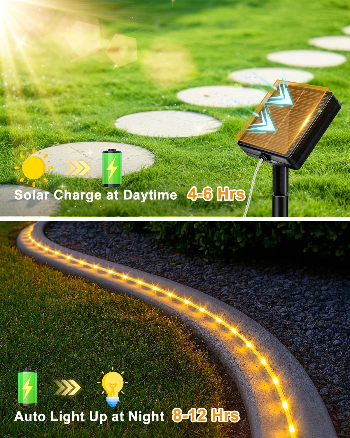 Btfarm Solar Rope Lights Outdoor  120Led 46Ft Solar String Lights Outside Waterproof  8 Lighting Modes Tree Tube Fairy Light Solar Powered For Garden Christmas Yard Party Decorations  Warm White