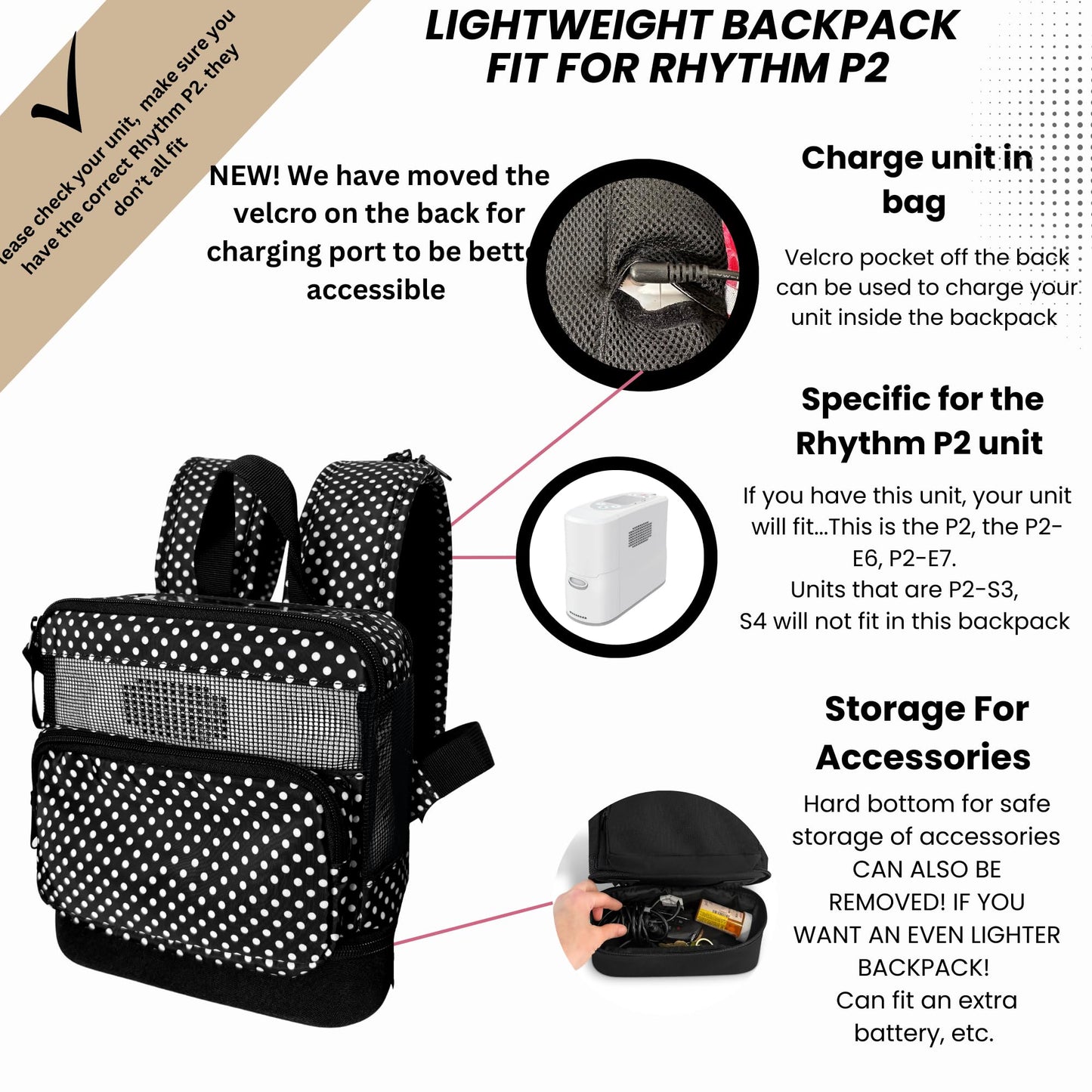 Backpack Compatible with Rhythm P2 & React Health 2000 – Fits Only P2/POC2000 Units, Padded Straps, Chest & Waist Strap, Accessory Storage