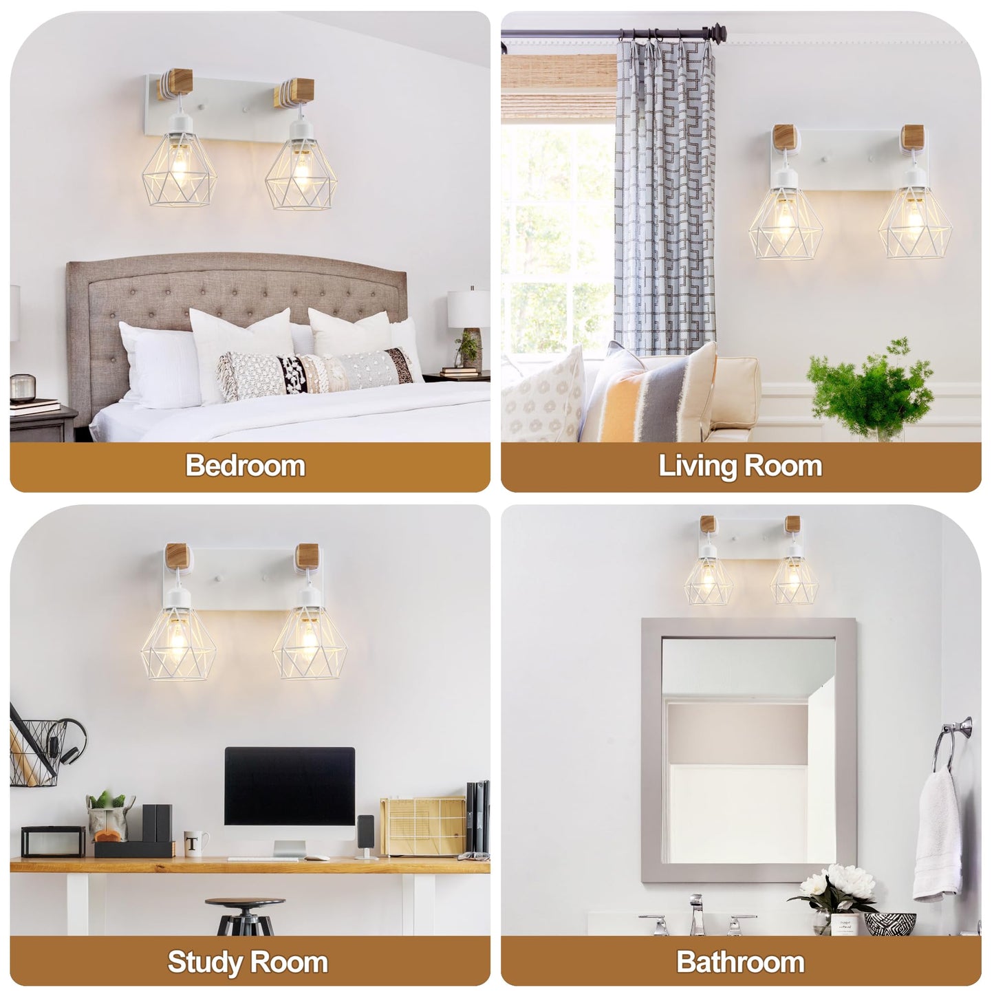 White Bathroom Vanity Light Fixtures  2-Light Wood Bathroom Light Fixtures Over Mirror  Rustic Sconces Wall Lighting With Elegant Metal Lampshade For Living Room  Bedroom  Hallway