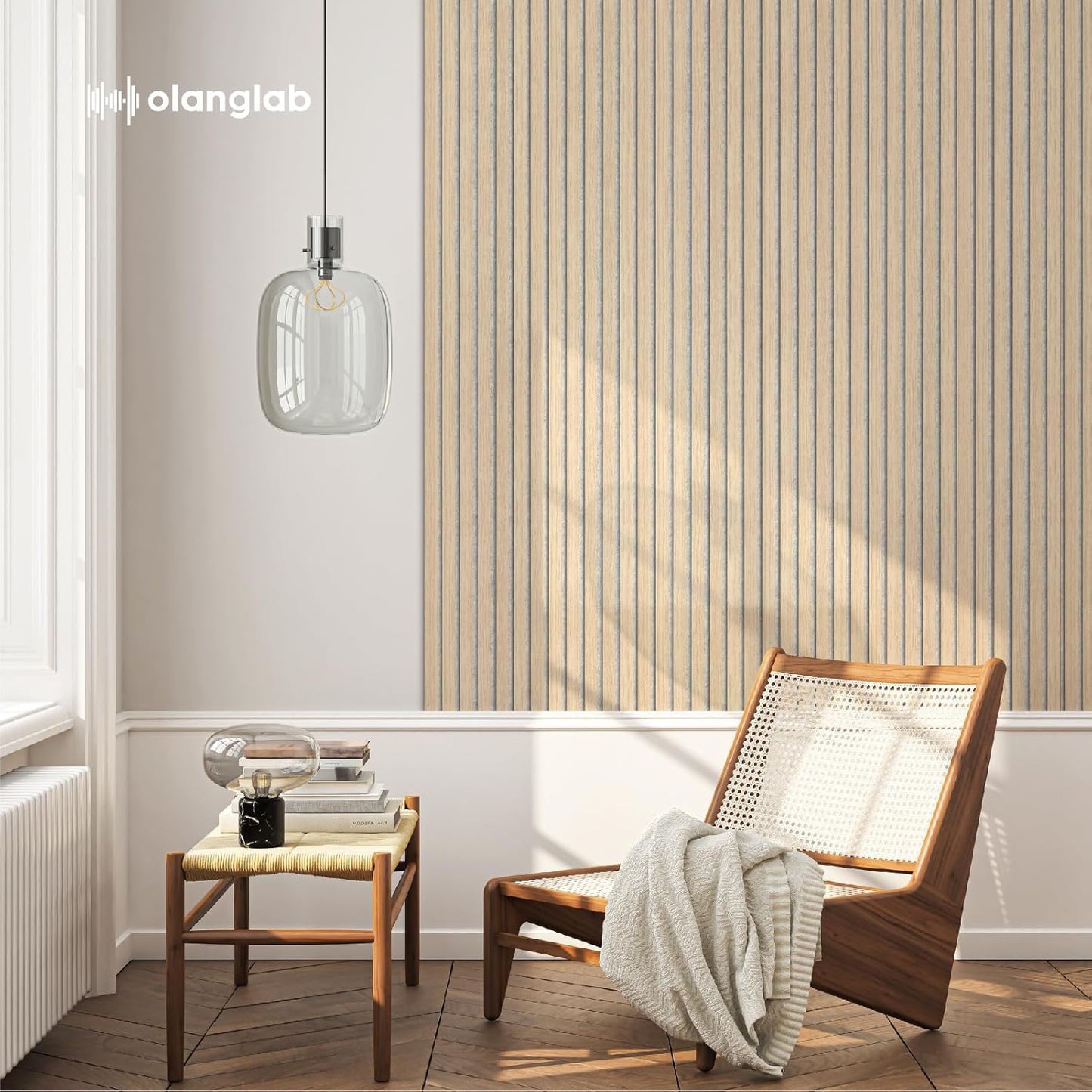 Olanglab Wood Slat Wall Panels, Wooden Wall Panels, 94.5"x12.6" Each 3D Wall Panels for Interior Wall Decor, 4 Pack in Total 94.5"x50.4" (Light Oak-Grey Felt)
