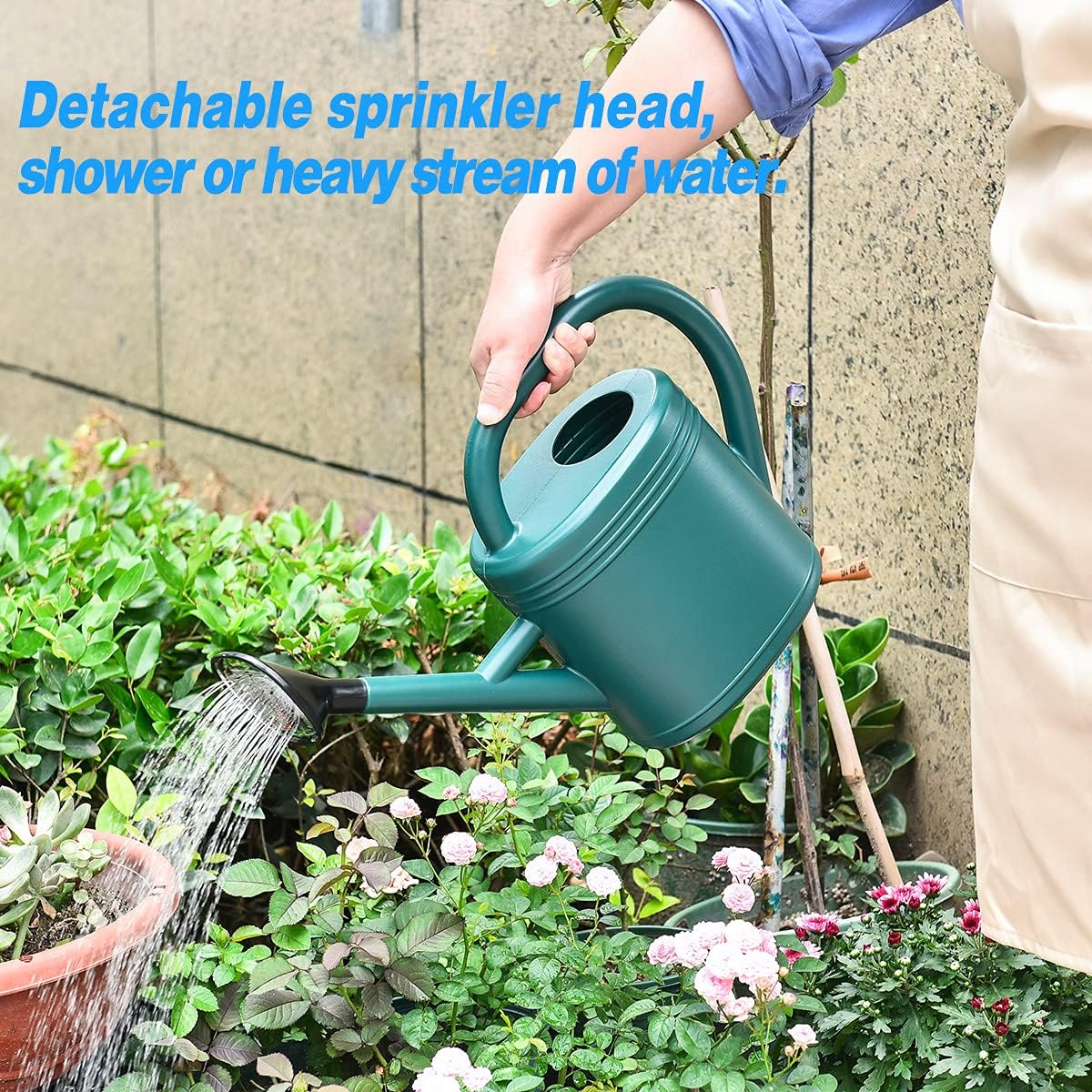 Watering Can 1 Gallon for Indoor Plants, Garden Watering Cans Outdoor Plant House Flower, Gallon Watering Can Large Long Spout with Sprinkler Head (Green)