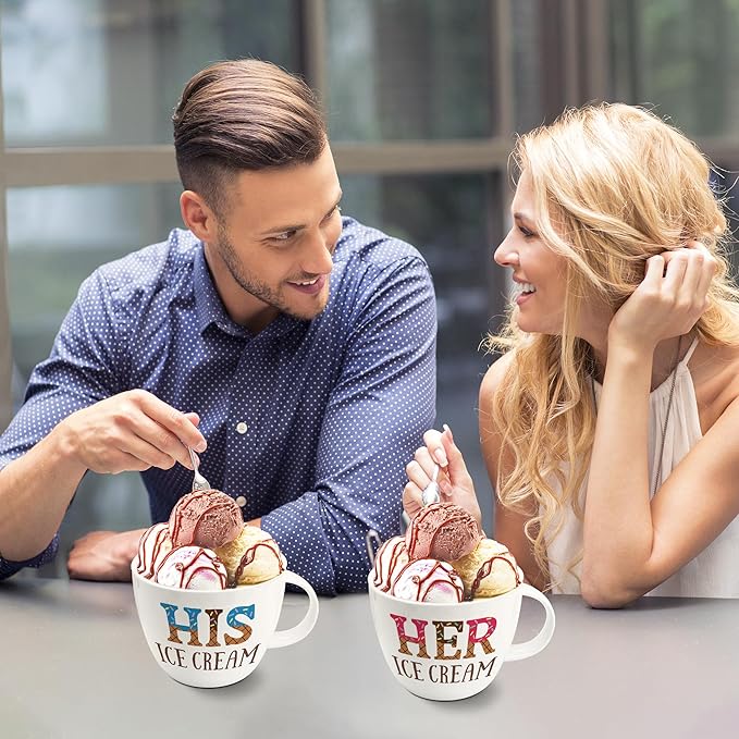 Anniversary Couple Gift Ice Cream Bowls and Spoon Scoop Set, His and Hers Gifts, Mothers Day Couples His Her Ice Cream Accessories Bowl Present, Unique Wedding Gift 2025 for Friends