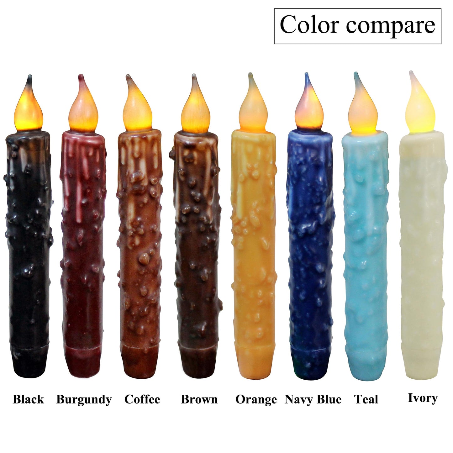 CVHOMEDECO. Real Wax Hand Dipped Battery Operated LED Timer Taper Candles Rustic Primitive Flameless Lights Decor, 6-3/4 Inch, Navy Blue, 6 PCS in a Package
