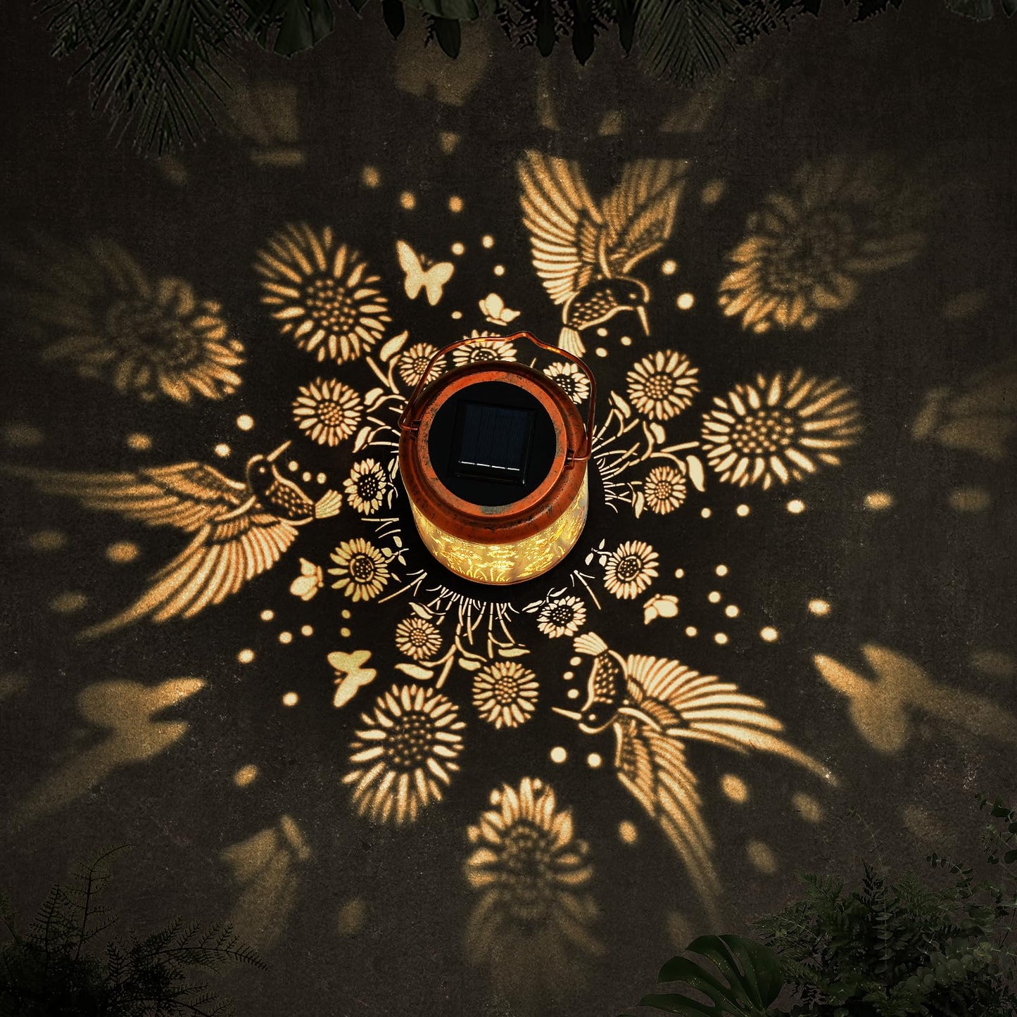 AMWGIMI Sunflower Solar Lanterns, Waterproof LED Metal Hanging Lights, Hummingbird Design, Model FNDL-1, Outdoor Garden Decor