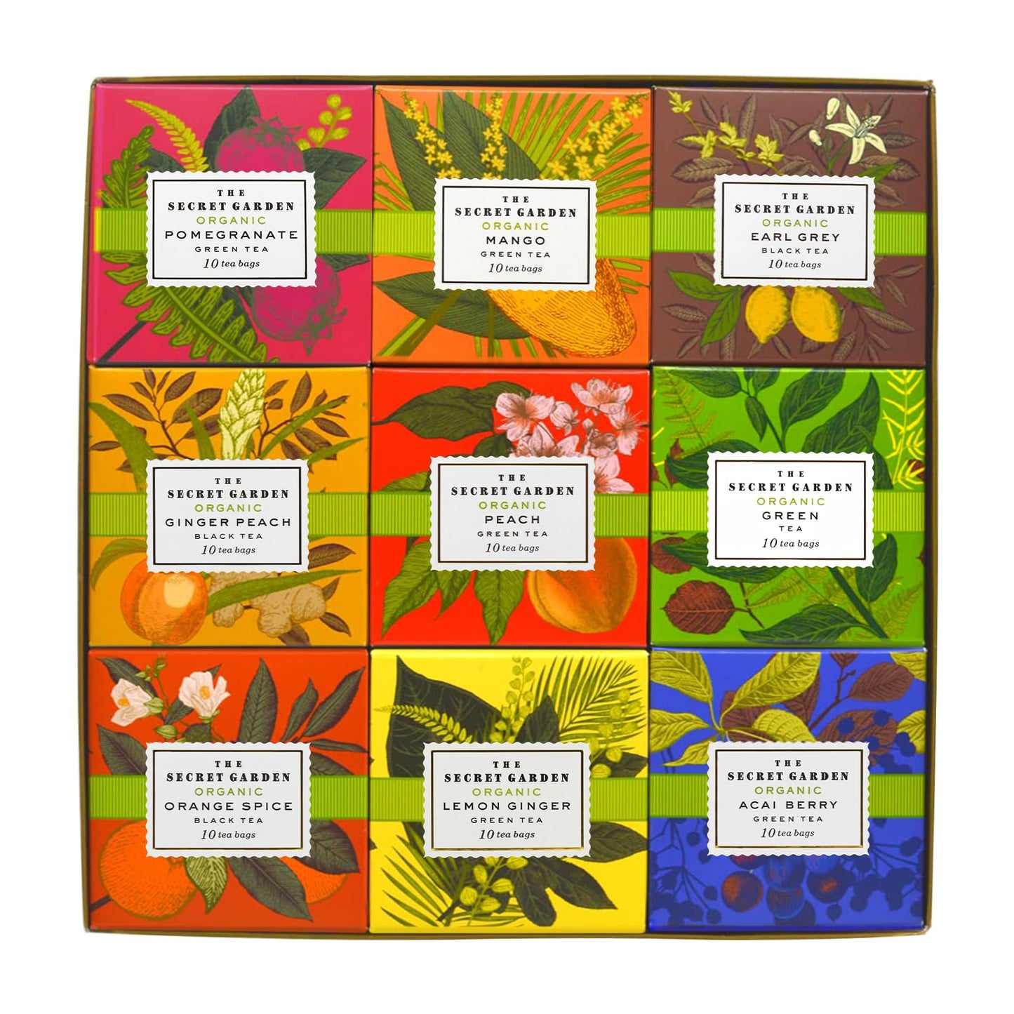Life Plus Style Gourmet The Secret Garden 90 Tea Bags Tea Gift Set 9 Flavors Tea Set Organic Peach Pomegranate Mango Lemon Ginge