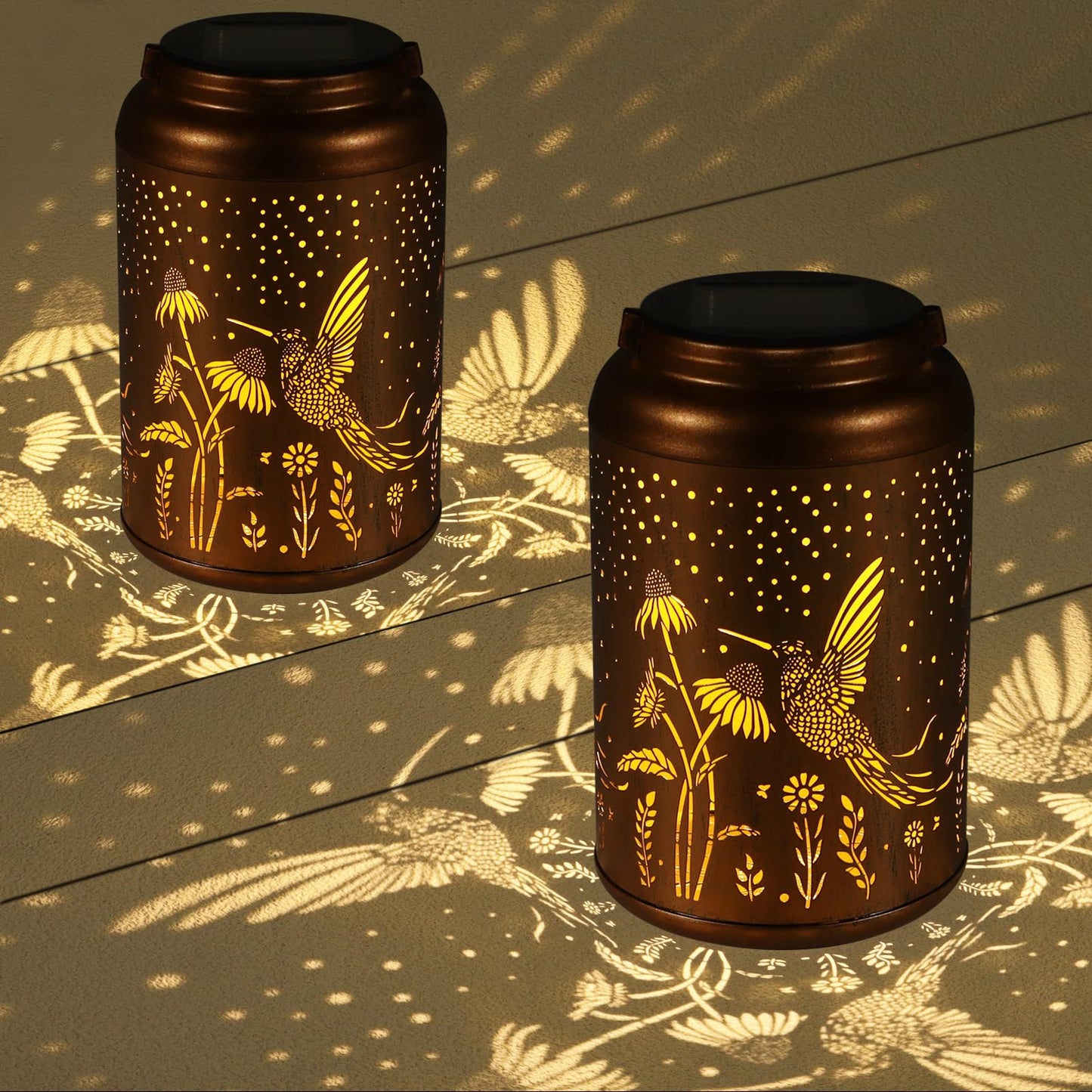 2 Pack Solar Lanterns Outdoor Waterproof  Hummingbird Garden Decor Gifts For Women Mom Grandma Hanging Solar Lights Metal Decoration Outside For Yard  Patio(Dandelions)